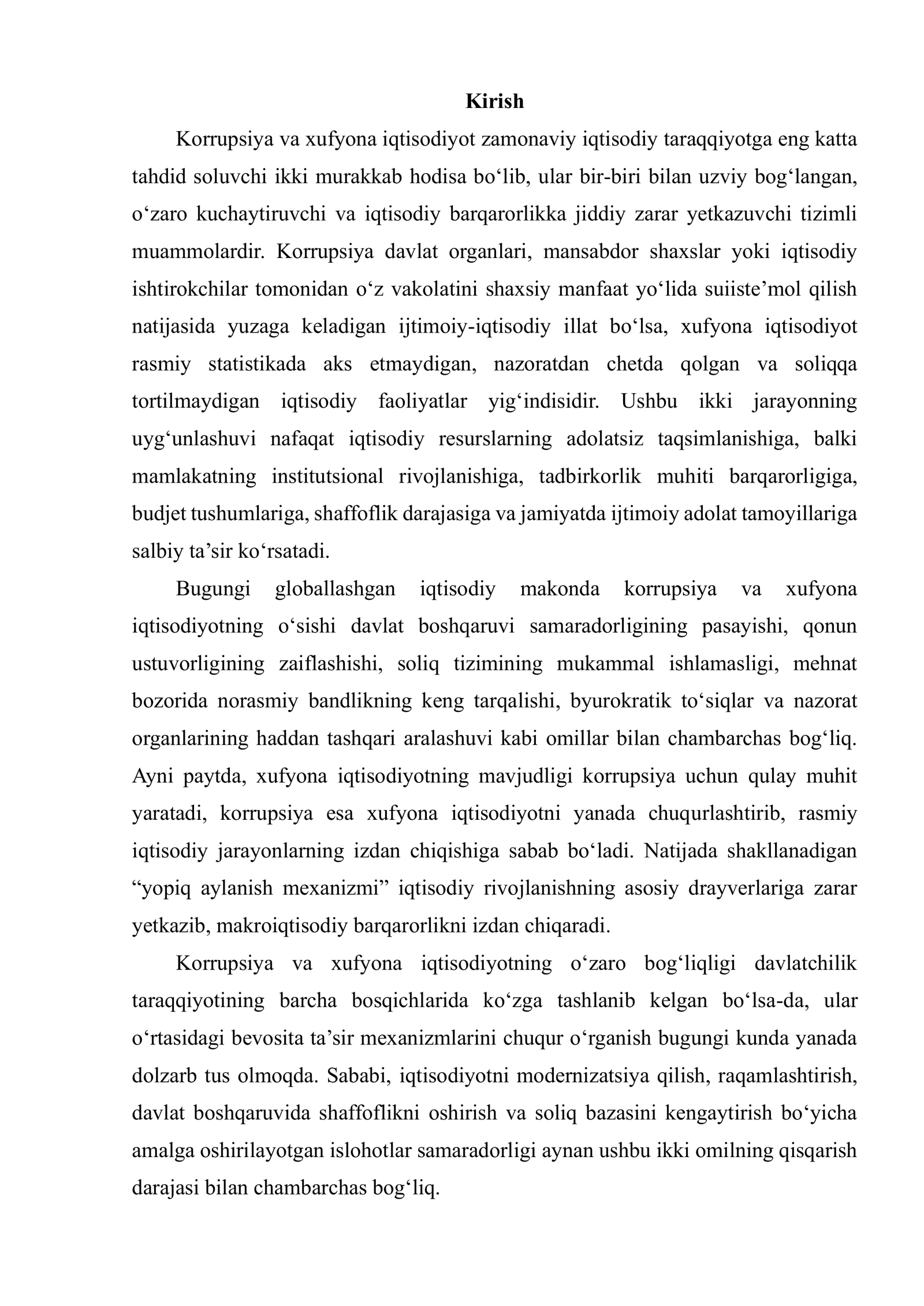 KORRUPSIYA VA XUFYONA IQTISODIYOT OʻRTASIDAGI OʻZARO BOGʻLIQLIK 2