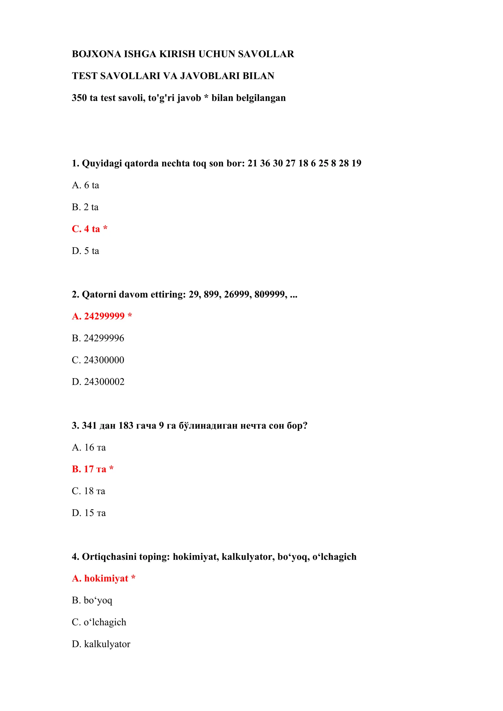 TEST SAVOLLARI VA JAVOBLARI 2
