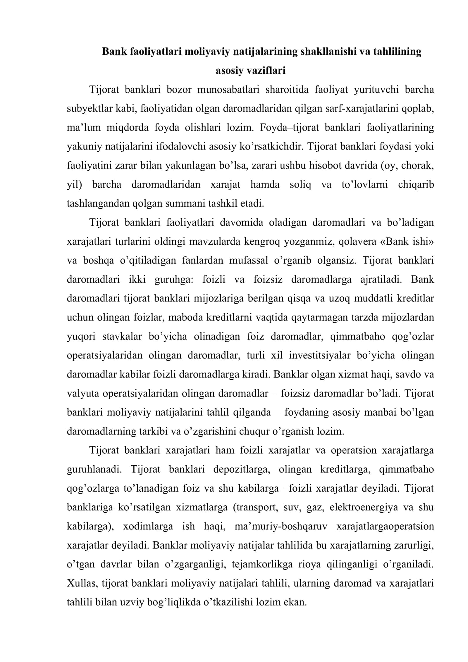 Tijorat banklarining moliyaviy natijalari tahlili 2