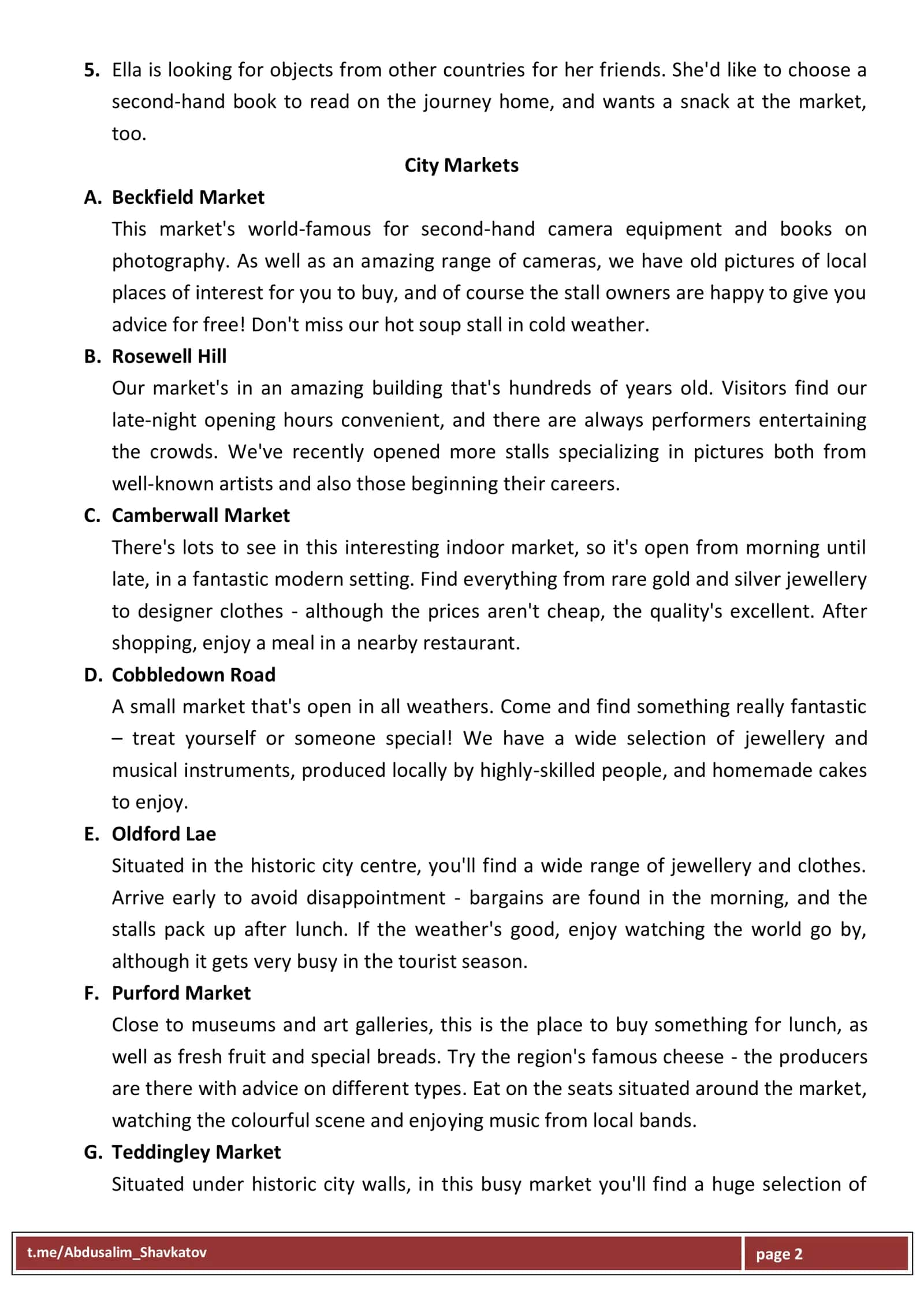 MULTI-LEVEL READING TEST 2