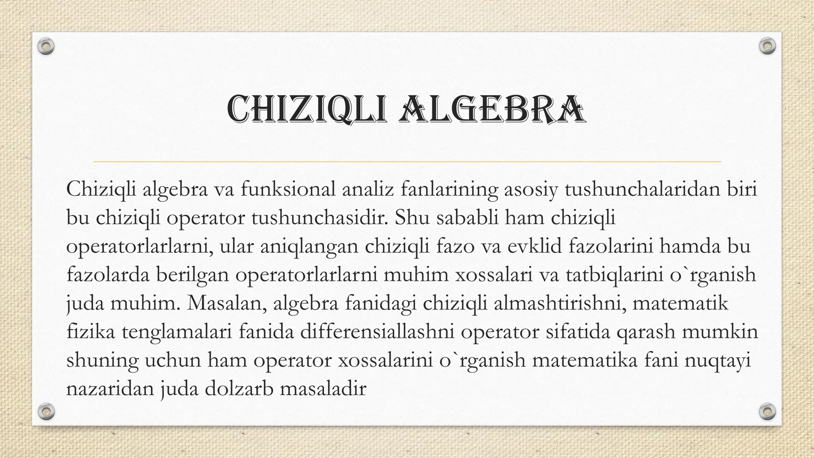 Chiziqli operatorlar va ularning xossalari 2