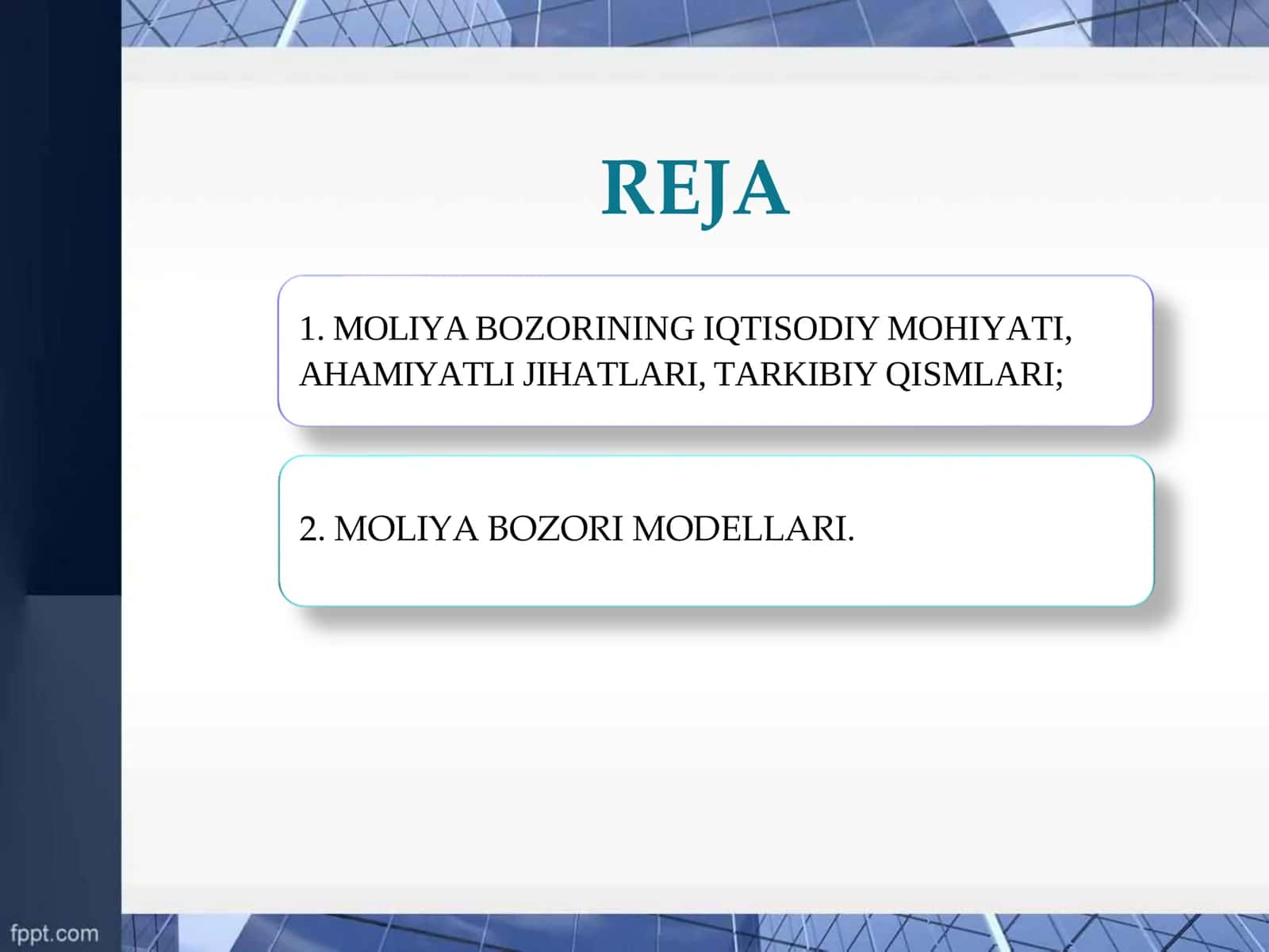 Moliya bozoriga kirish. 2