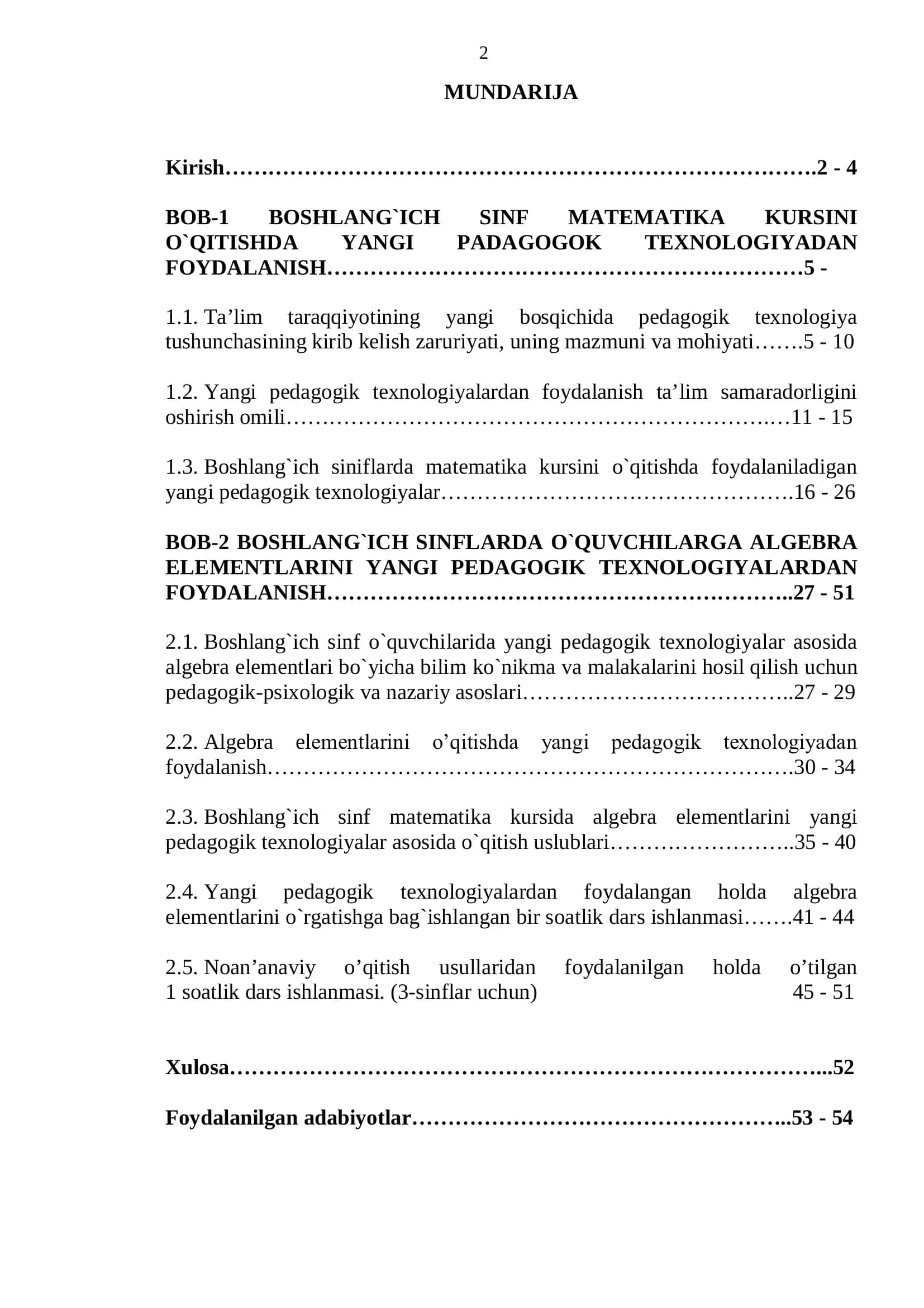 BOSHLANG`ICH SINF MATEMATIKA KURSINI O`QITISHDA YANGI PEDAGOGOK TEXNOLOGIYADAN FOYDALANISH 2