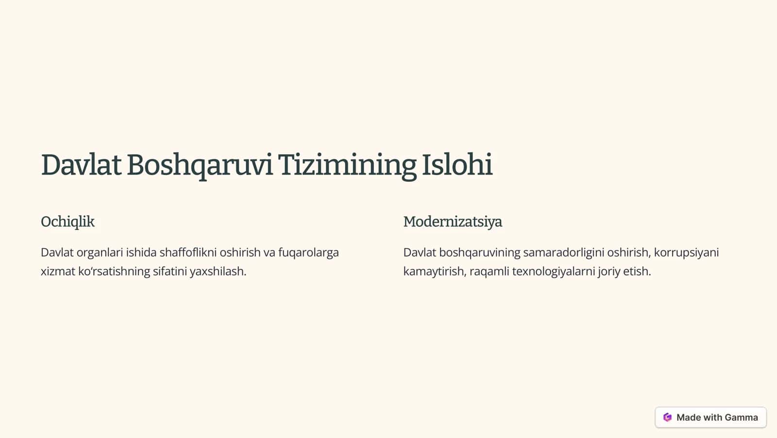 Davlat Boshqaruvi Tizimining Islohi 2