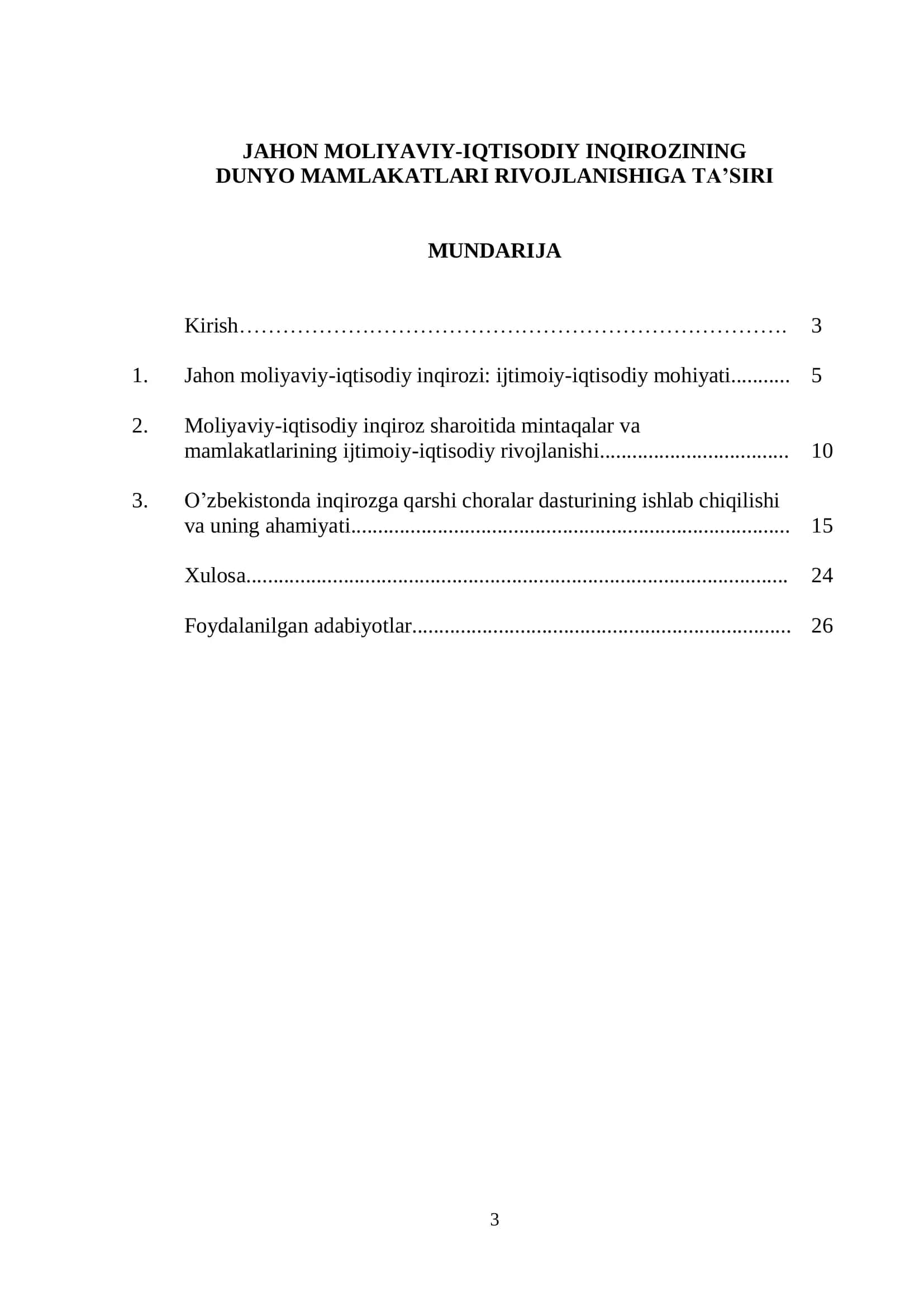 JAHON MOLIYAVIY-IQTISODIY INQIROZINING DUNYO MAMLAKATLARI RIVOJLANISHIGA TA’SIRI 2