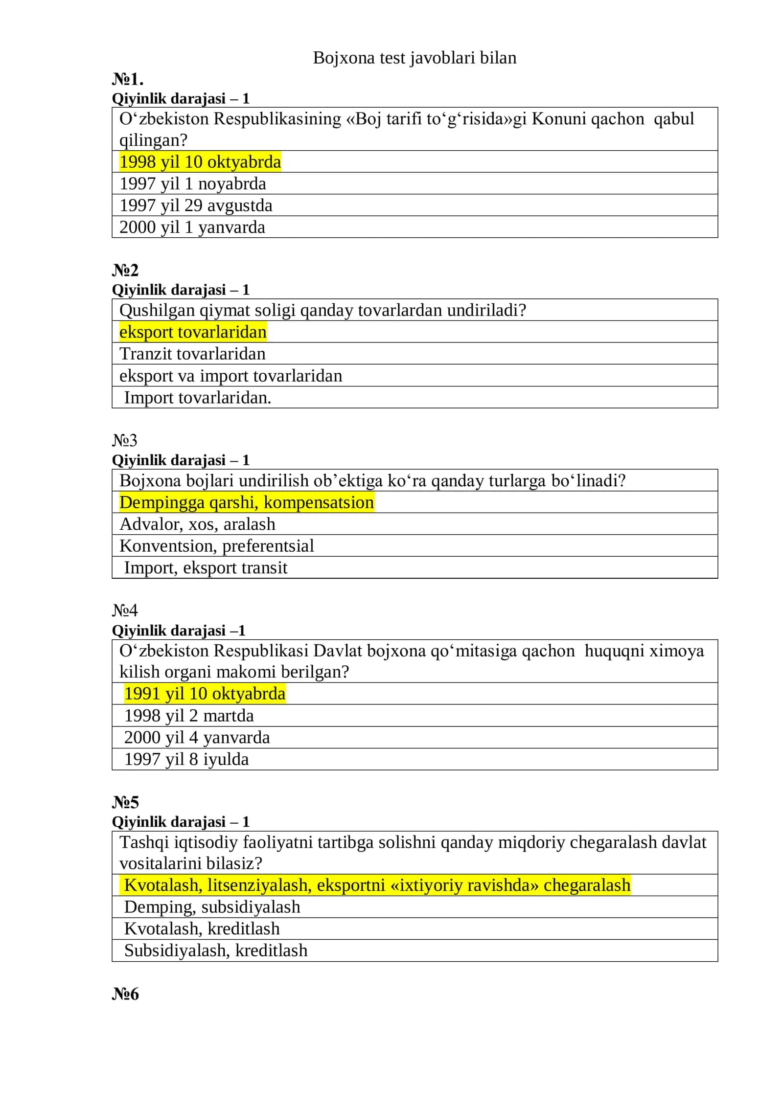 BOJXONA IDORALARIGA ISHGA KIRISH test SAVOL-JAVOBLARI 2