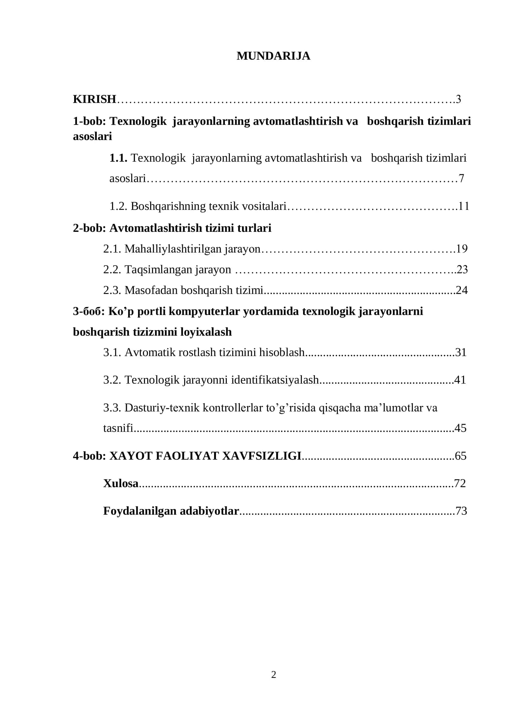 Texnologik jarayonlarni boshqarish tizimini loyihalash 2