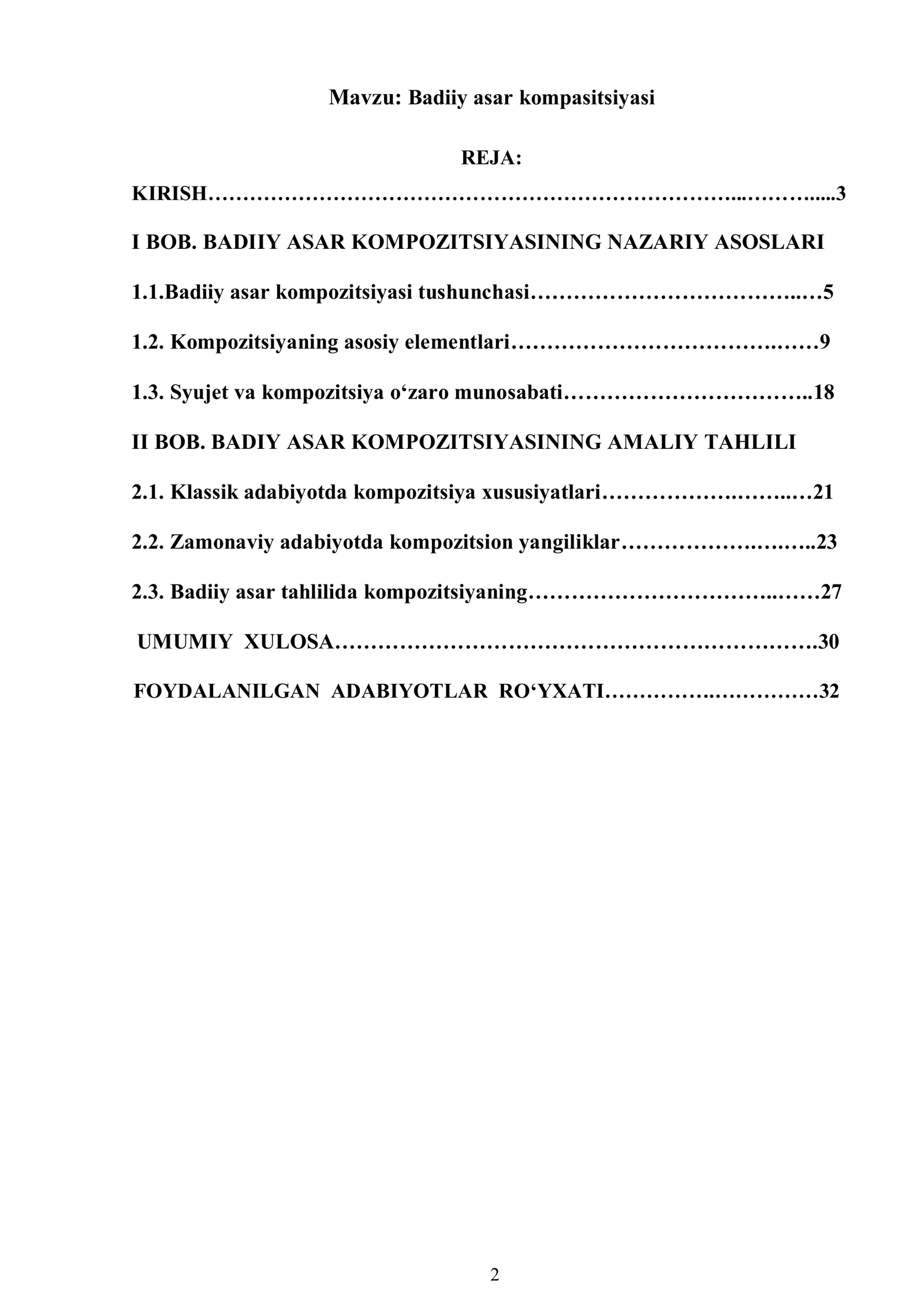 Badiiy asar kompasitsiyasi 2