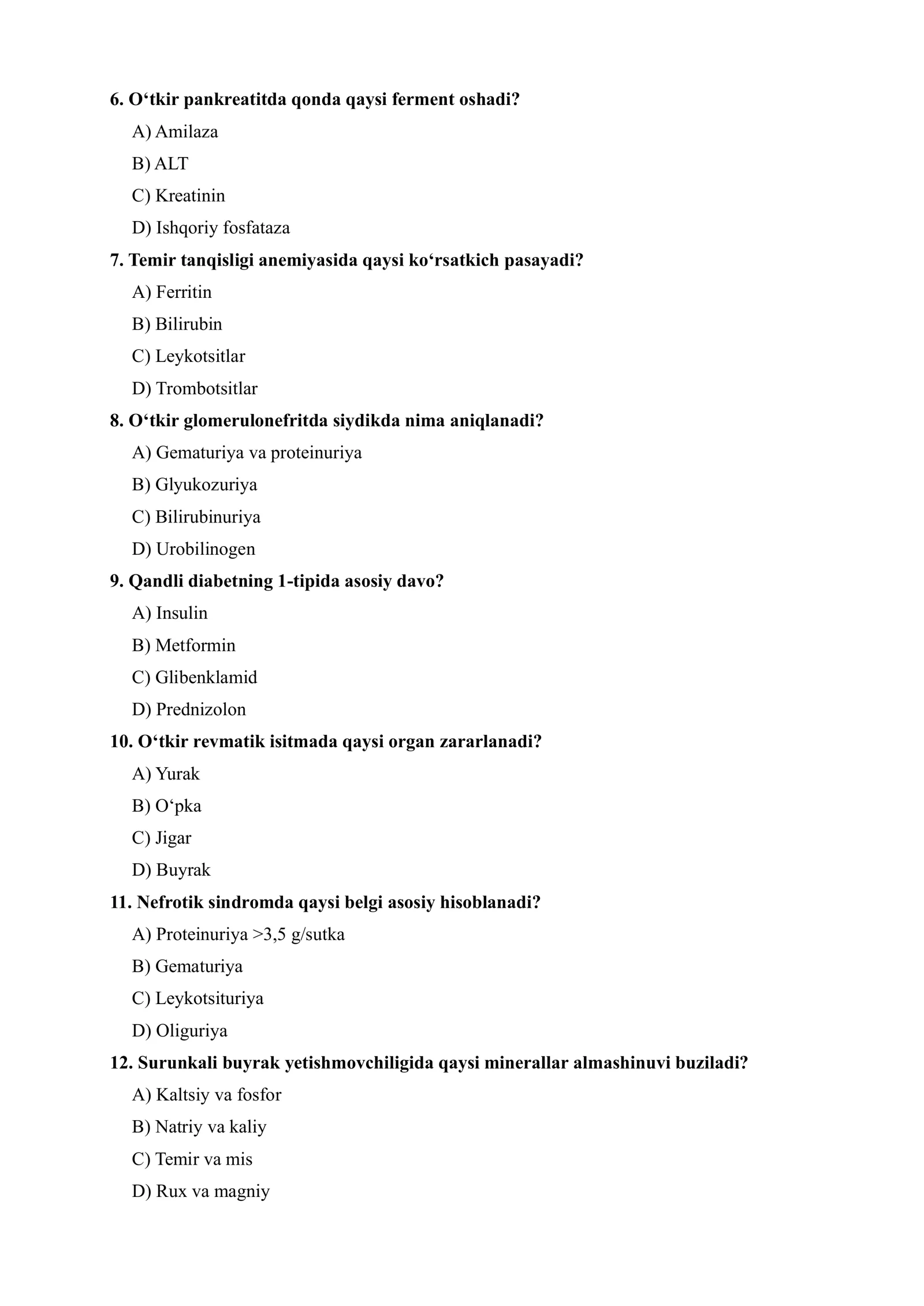 ORDINATURA (TIBBIYOT) TESTLARI TO‘PLAMI 2