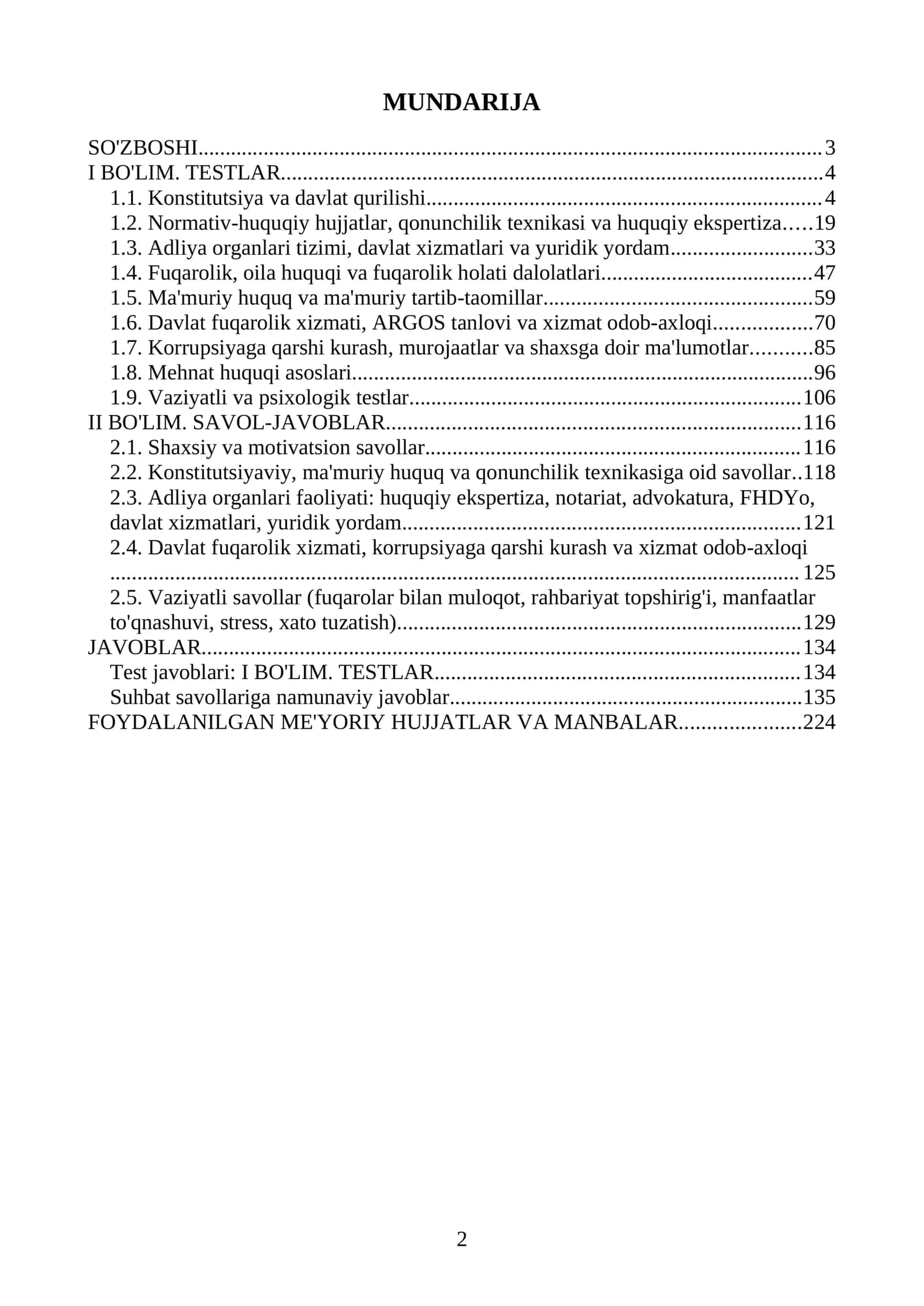Adliya vazirligi va davlat xizmati imtihonlari 1000 ta savol-javoblar. Testlar. Psixologik testlar va savollar 2