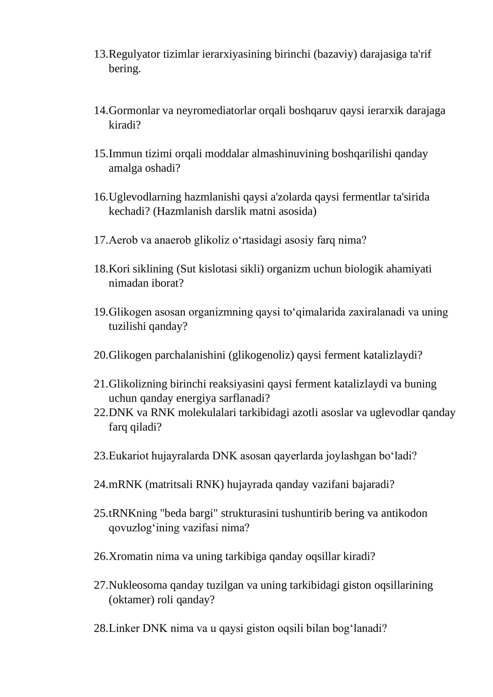 BIOKIMYO fanidan (Nazariy) savollari 2