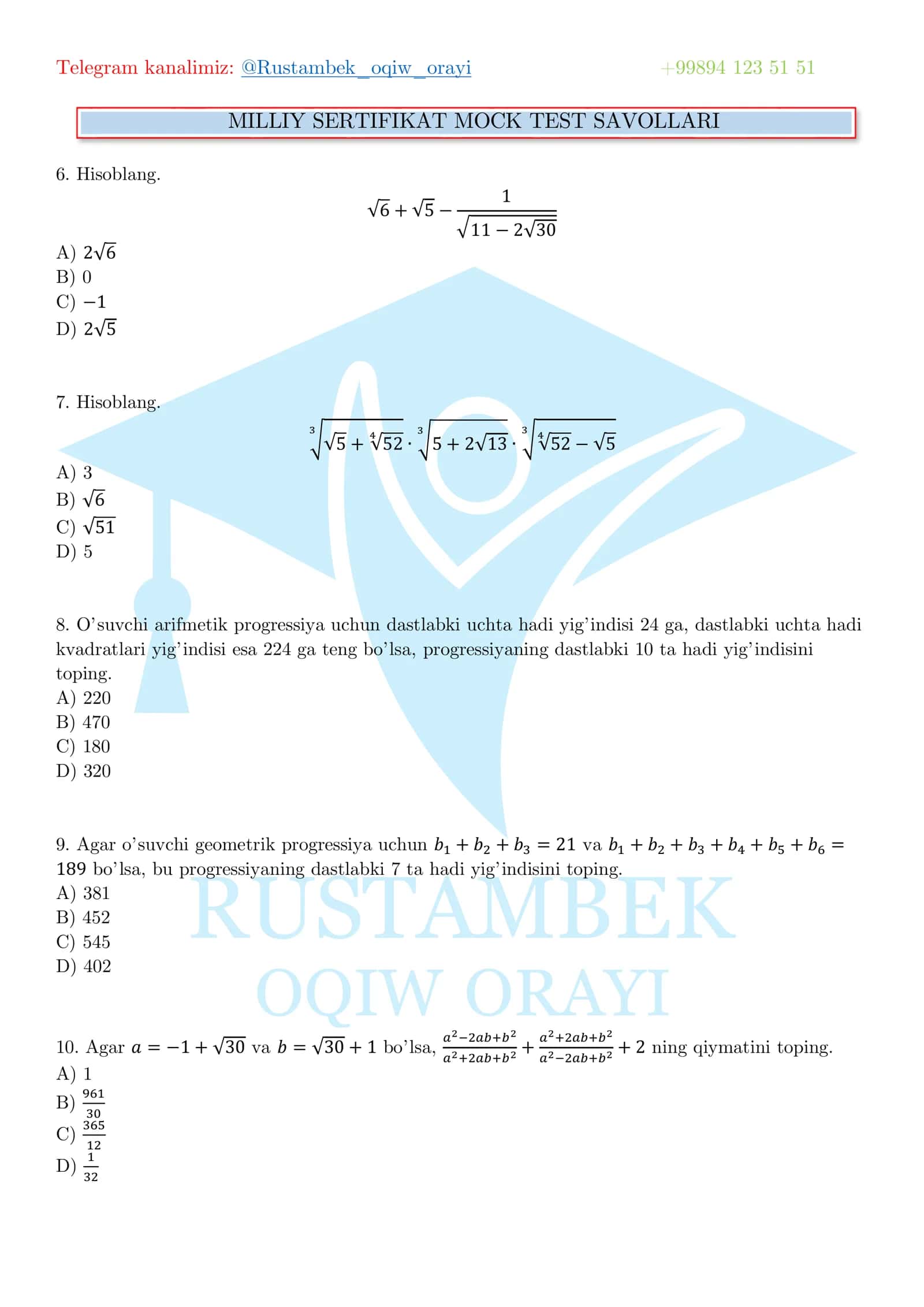 Matematik misollar 2