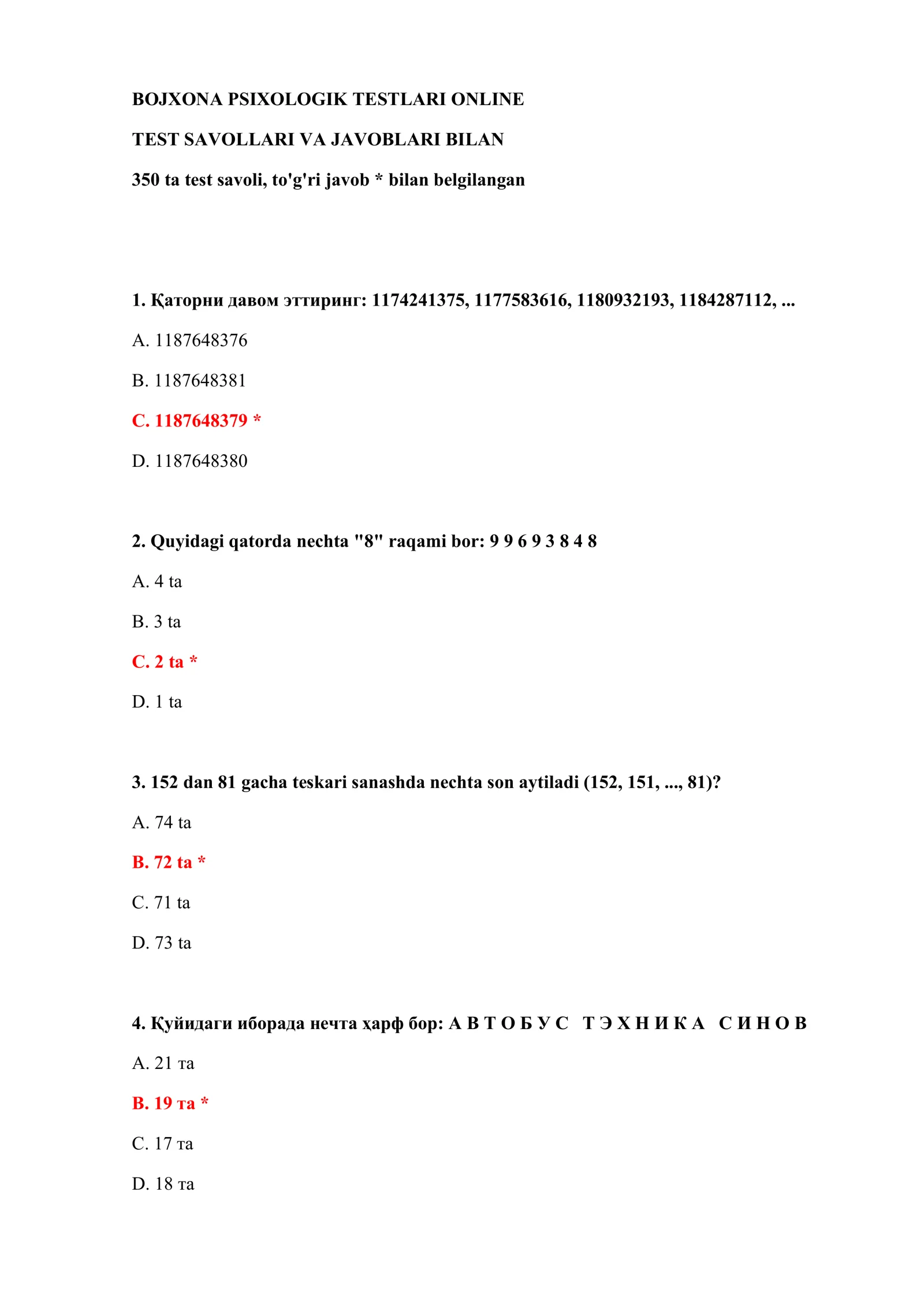 BOJXONA PSIXOLOGIK TESTLARI ONLINE 2