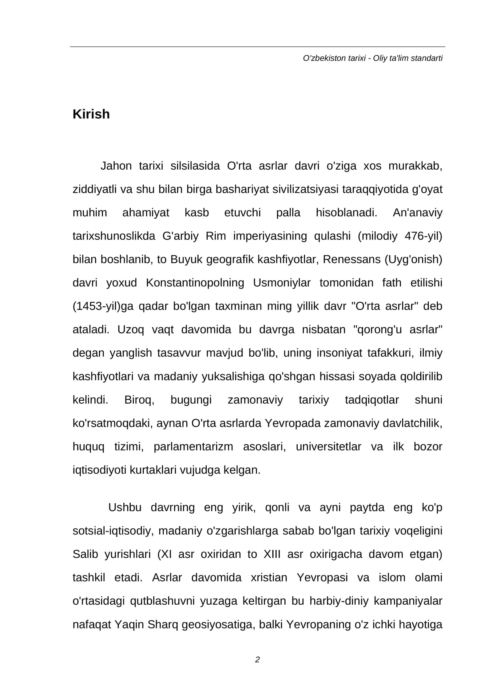 MUSTAQIL ISH: O'rta asrlarda Yevropa va Salib yurishlarining oqibatlari 2