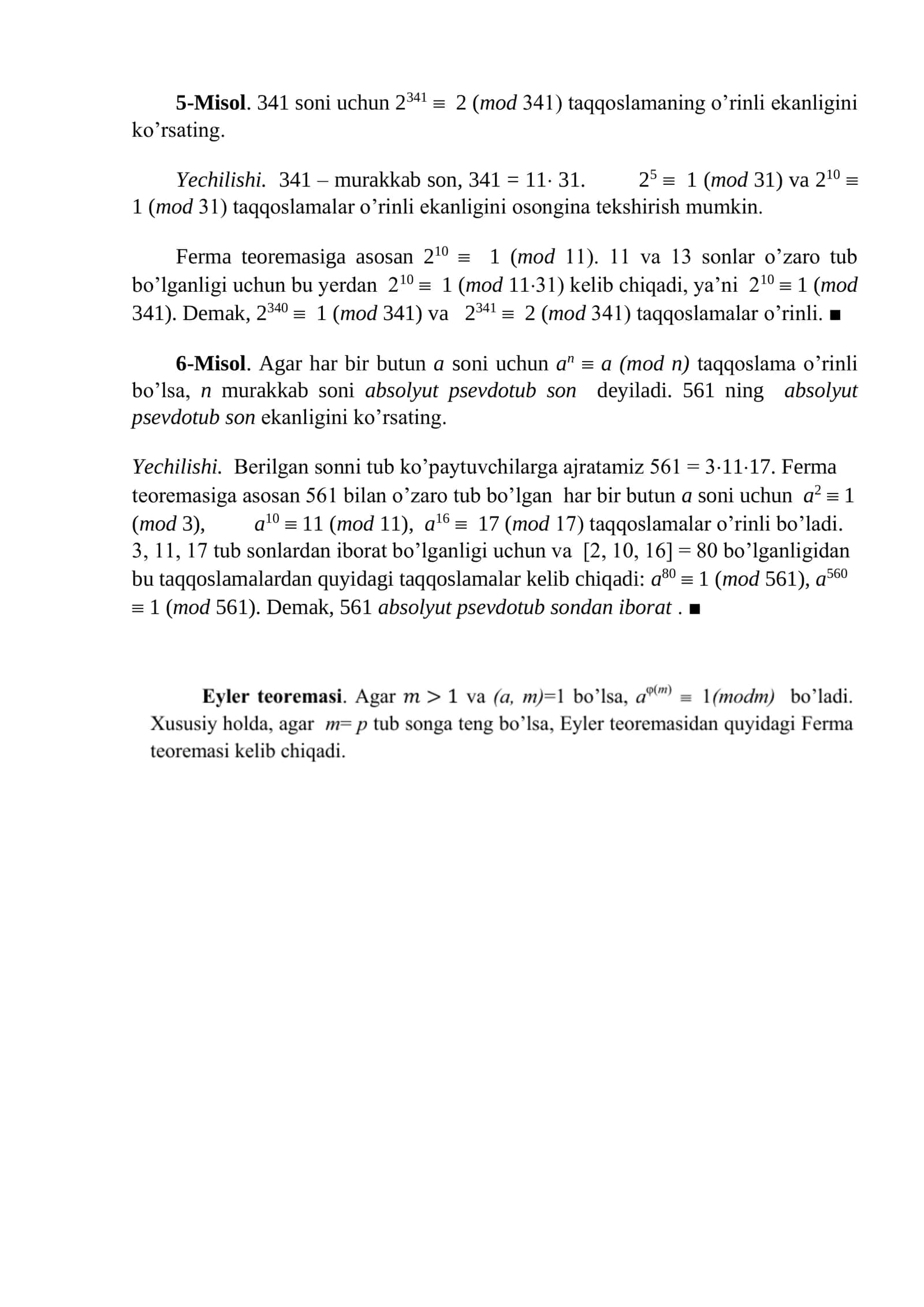 Eyler va Ferma teoremalari 2