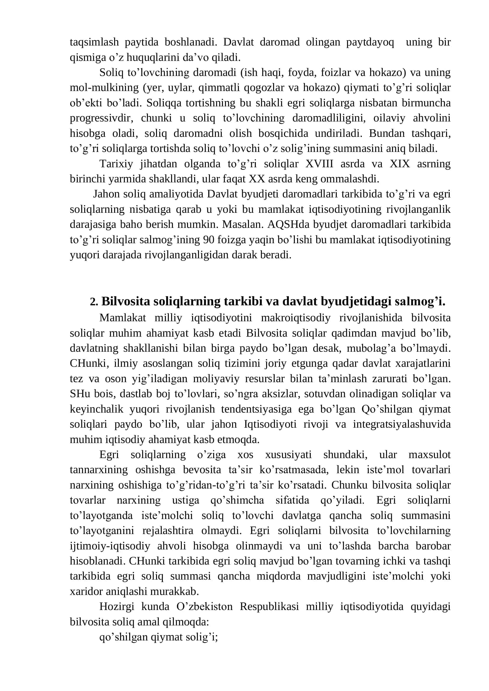 Bevosita va bilvosita soliqlar 2