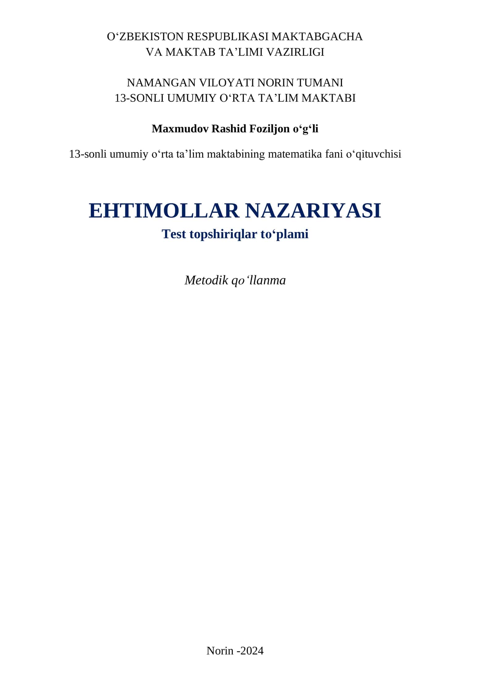 EHTIMOLLAR NAZARIYASI TEST TOPSHIRIQLAR TO’PLAMI 2