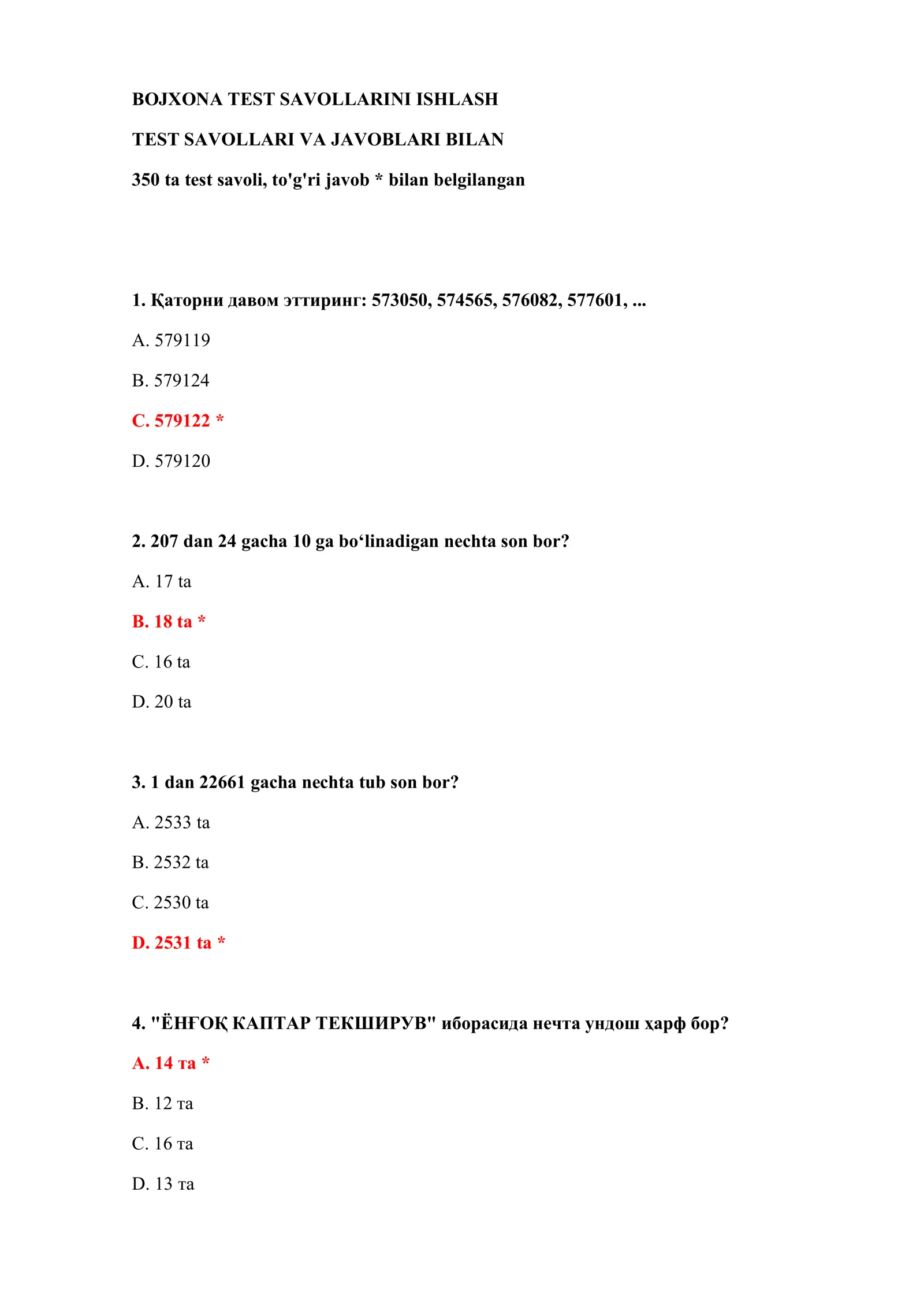 BOJXONA TEST SAVOLLARINI ISHLASH 2