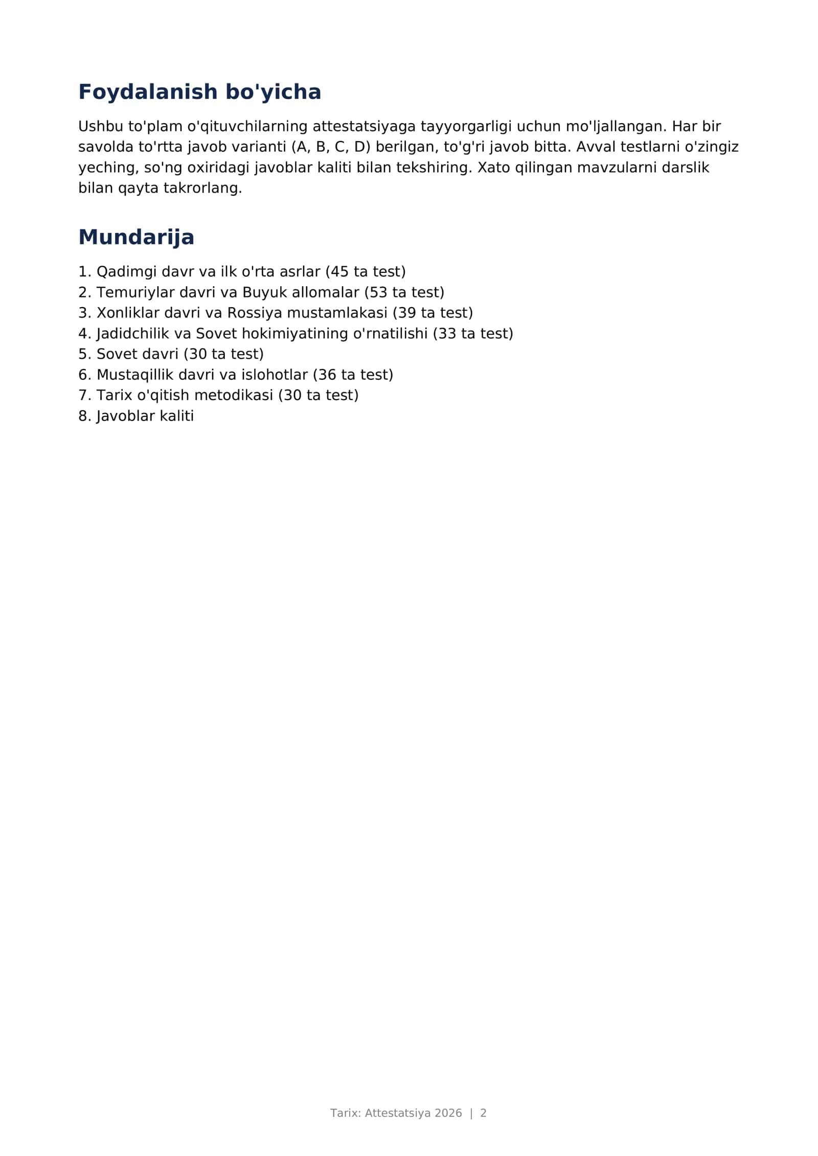 TARIX test PDF 266 ta test, 40 bet. 2