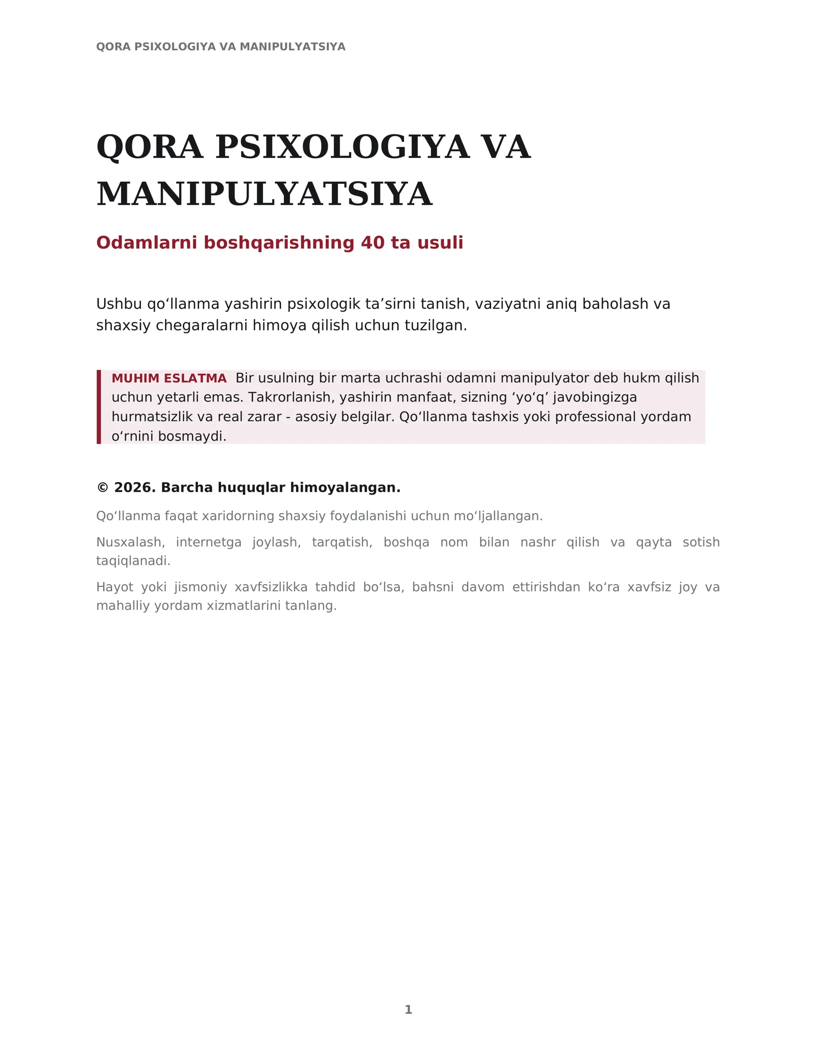 Qora psixologiya va manipulyatsiya: Odamlarni boshqarishning 40 ta usuli 2