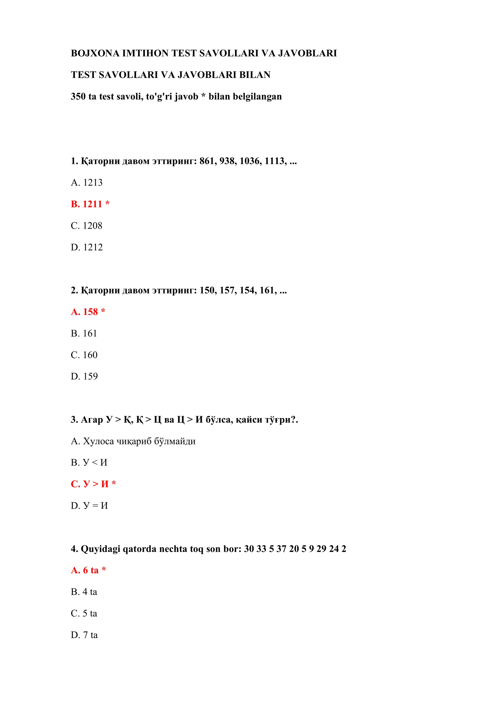 BOJXONA IMTIHON TEST SAVOLLARI VA JAVOBLARI 2
