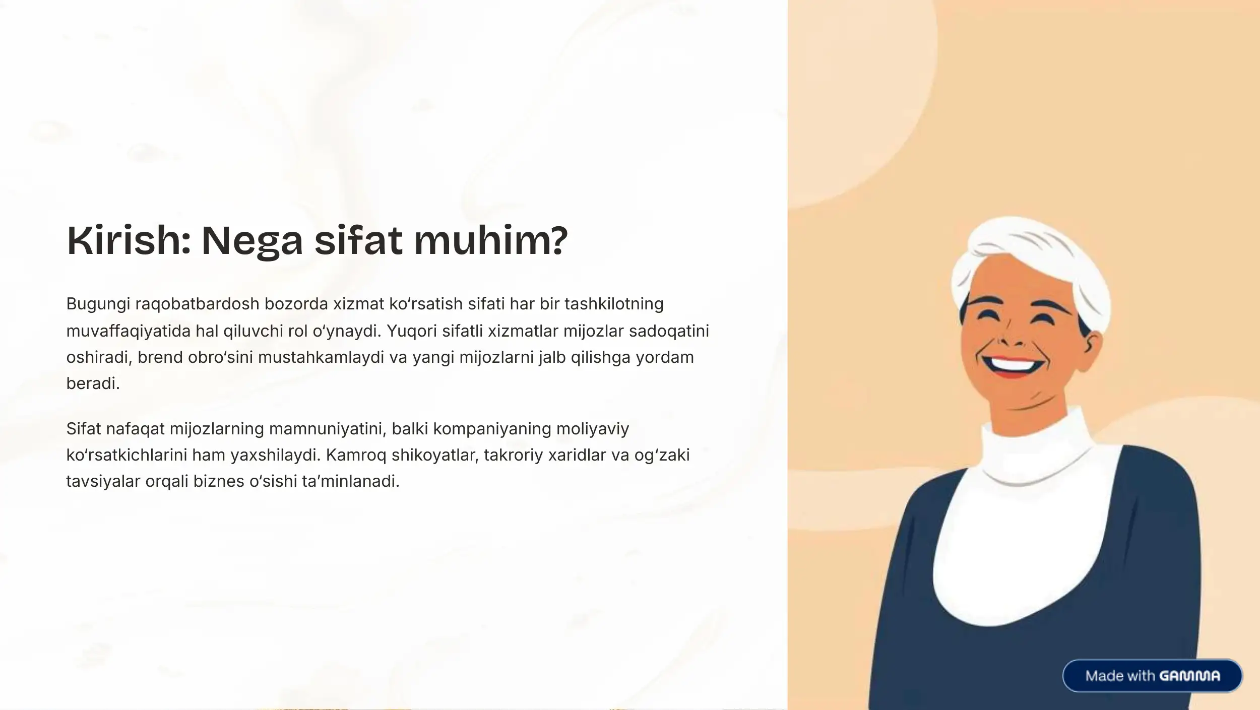 Xizmatlar sohasida sifatni oshirish imkoniyatlari 2