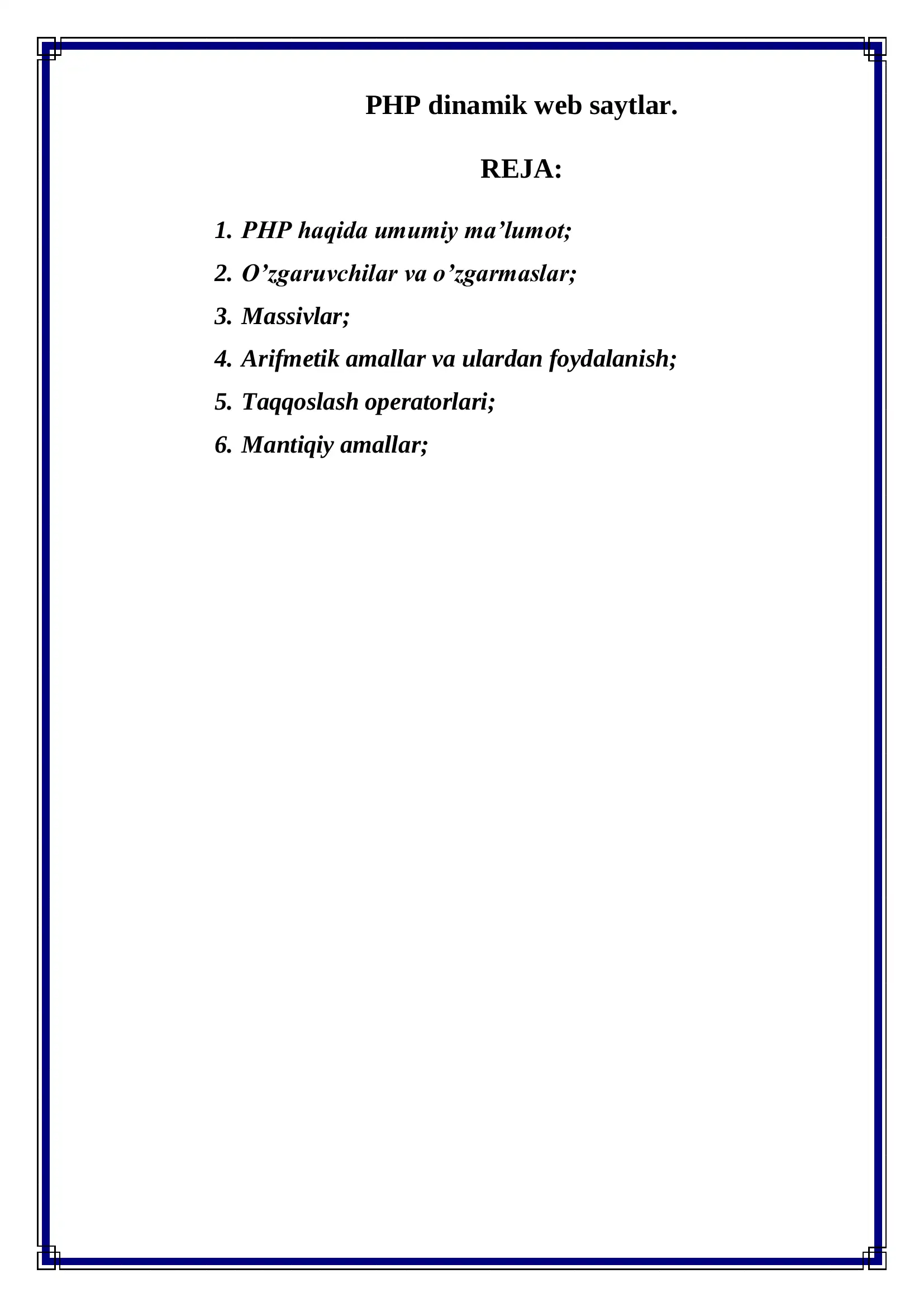 PHP dinamik web saytlar 2