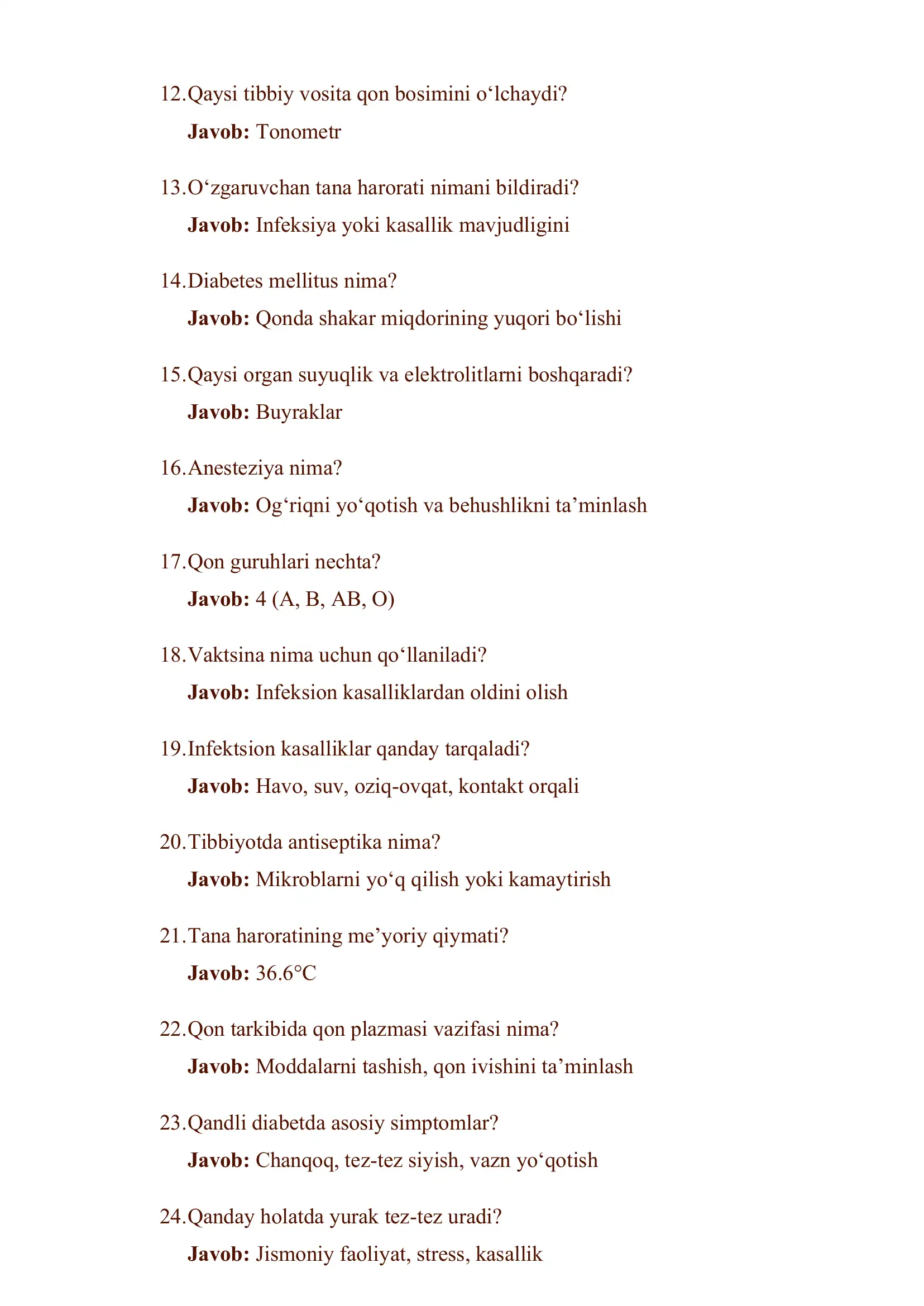 TIBBIYOT XODIMLARI MALAKA TESTI 2