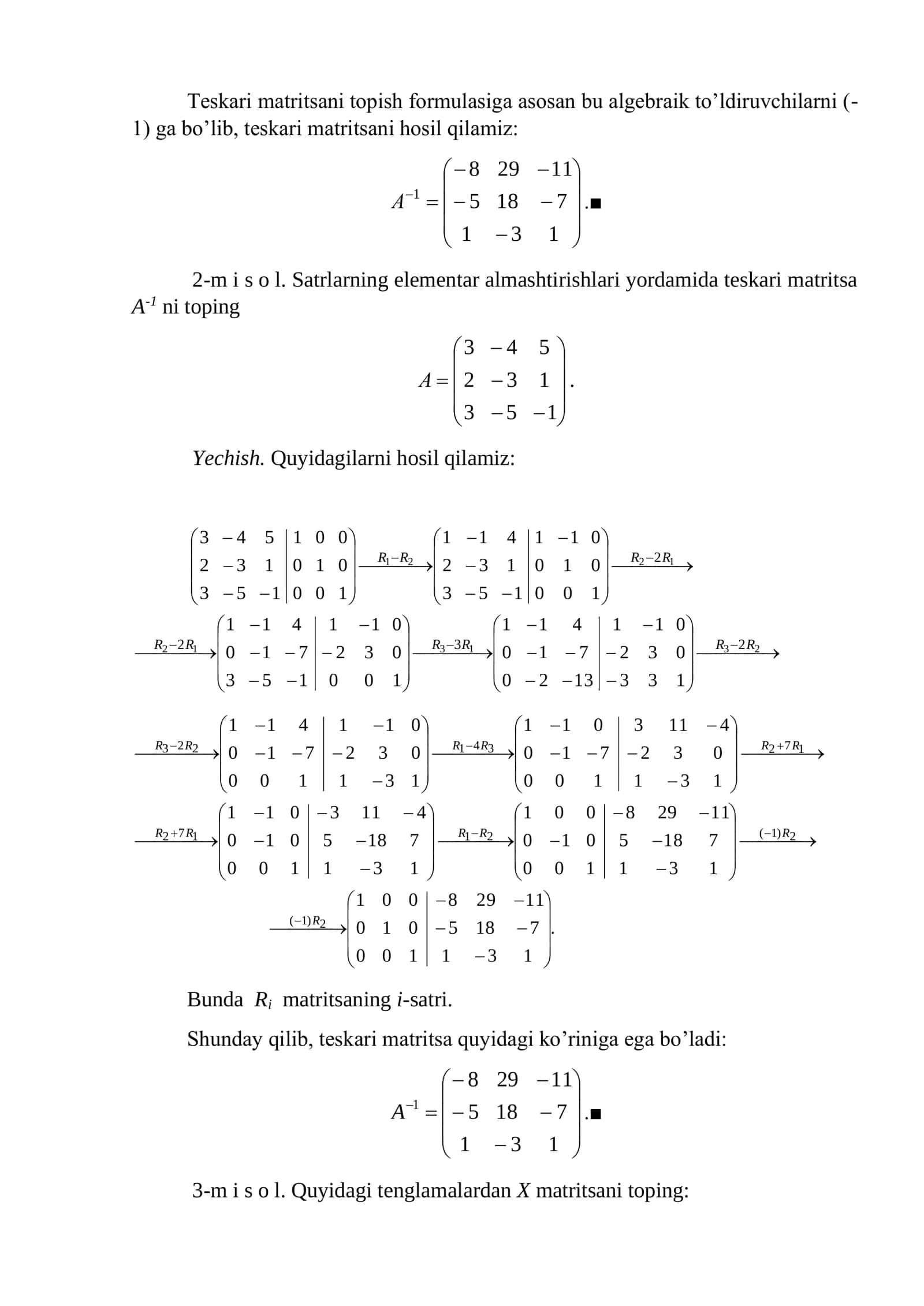 1-ma’ruza. Teskari matritsalar. Matritsaning rangi 2