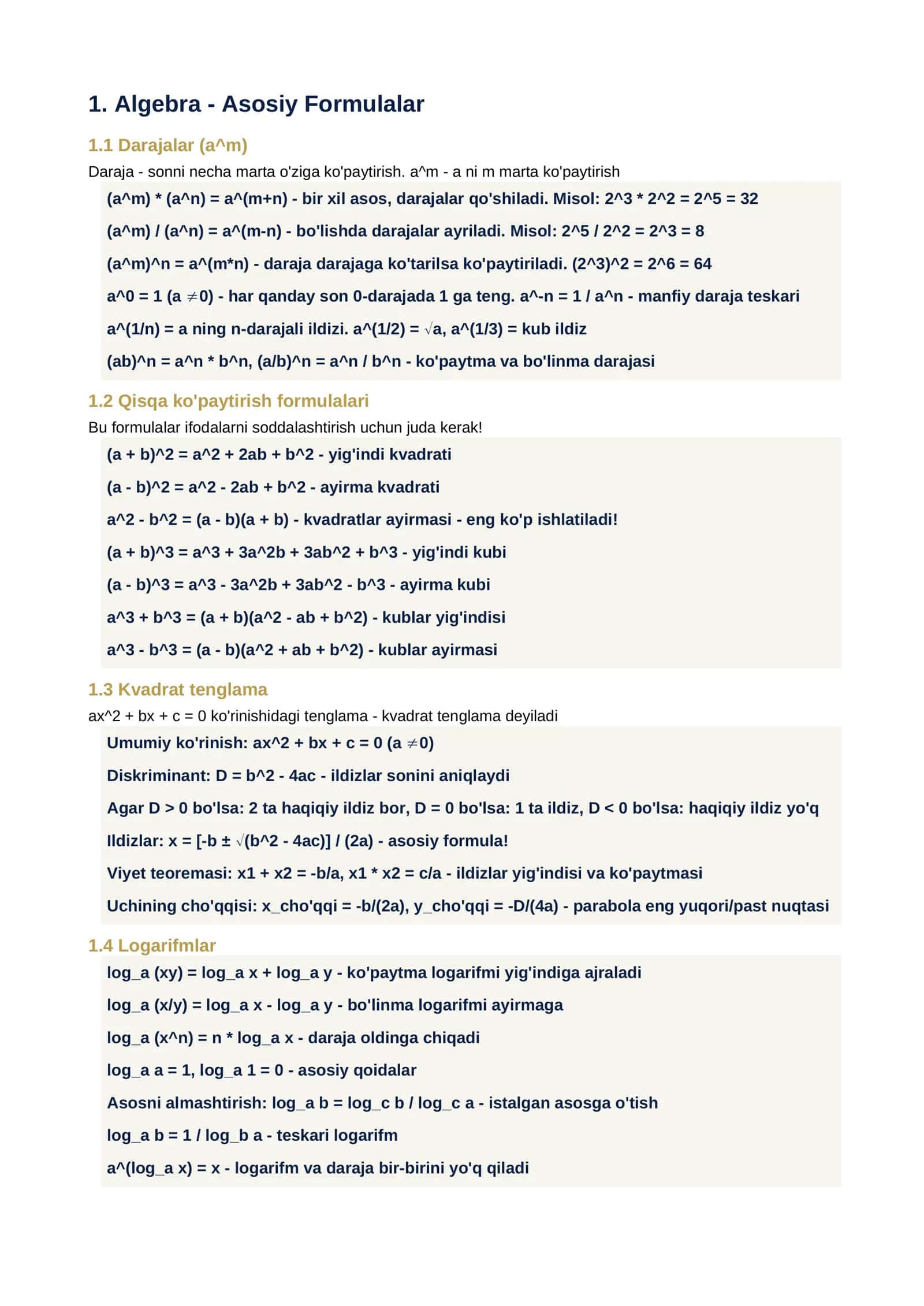 Matematika Formulalar Kitobi 2