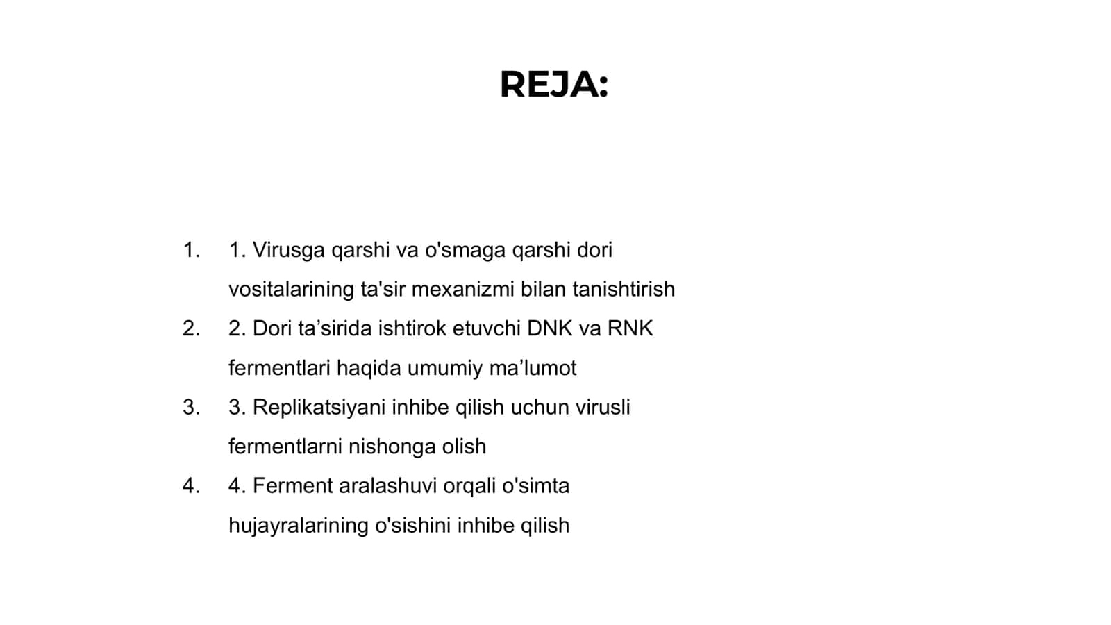 Viruslarga va o'smalarga qarshi dori vositalarning ta'sir mexanizmi (DNK RNK fermentlariga nisbatan) 2