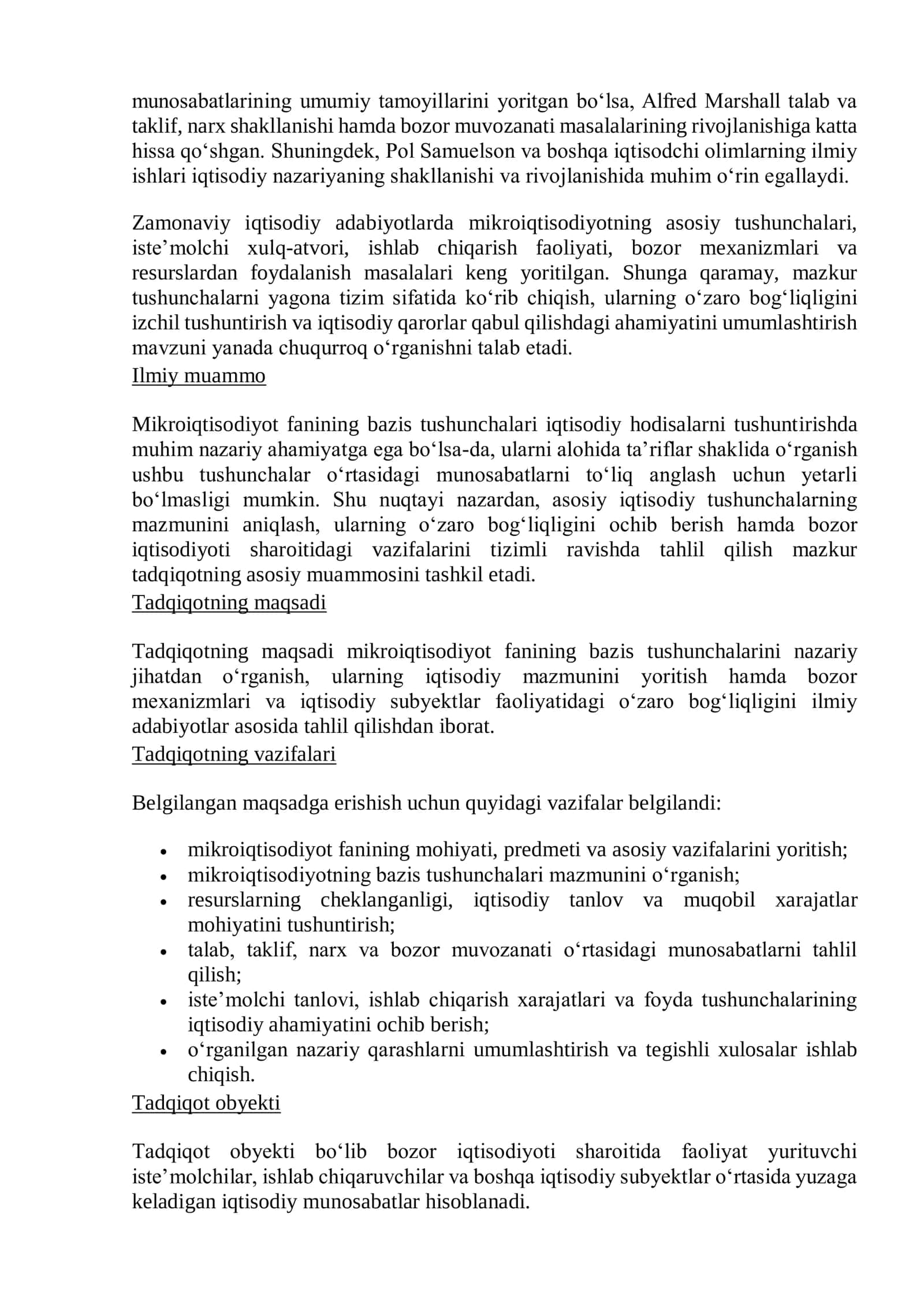 “Mikroiqtisodiyotning bazis tushunchalari — ilmiy maqola” 2