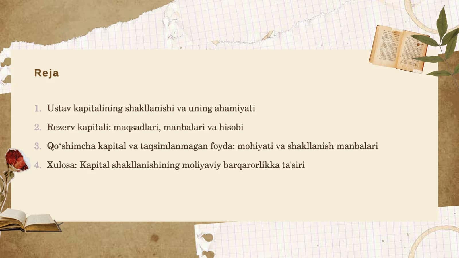 Ustav kapital ,rezerv kapital qo'shimcha kapital va taqsimlanmagan foydaning shaklanishi 2