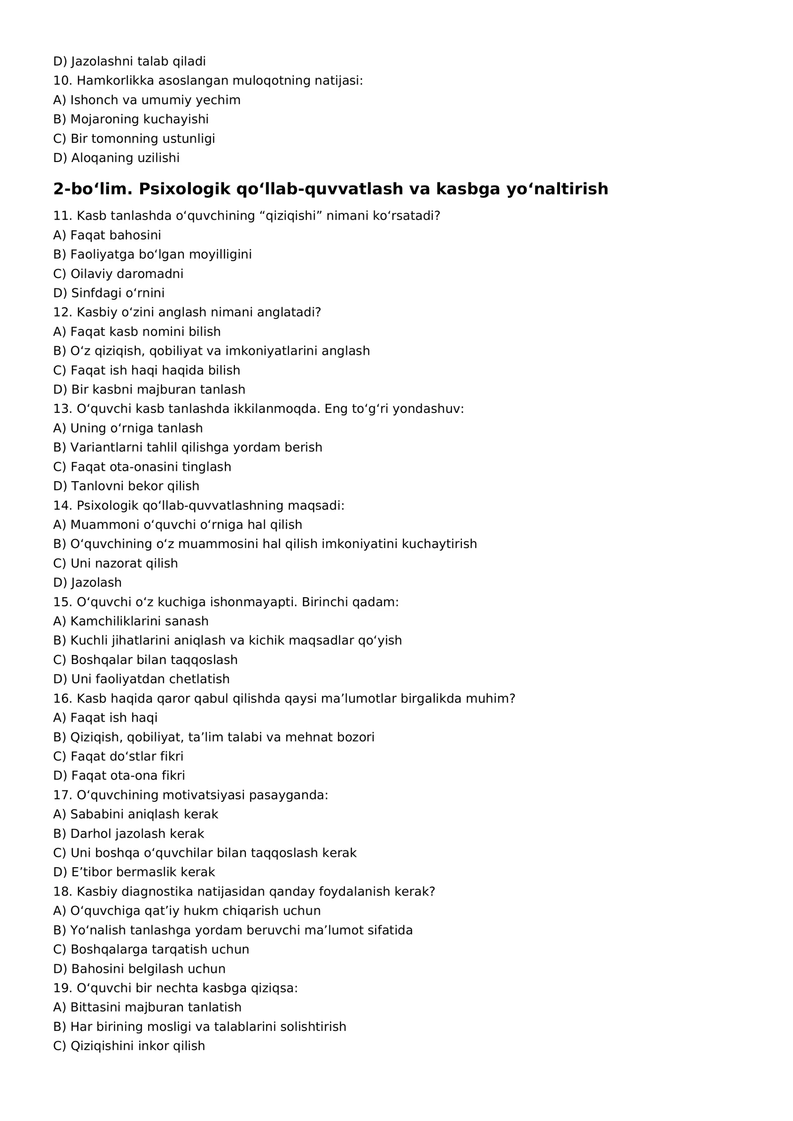 maktab maslahatchisi  100 ta yangi test 2