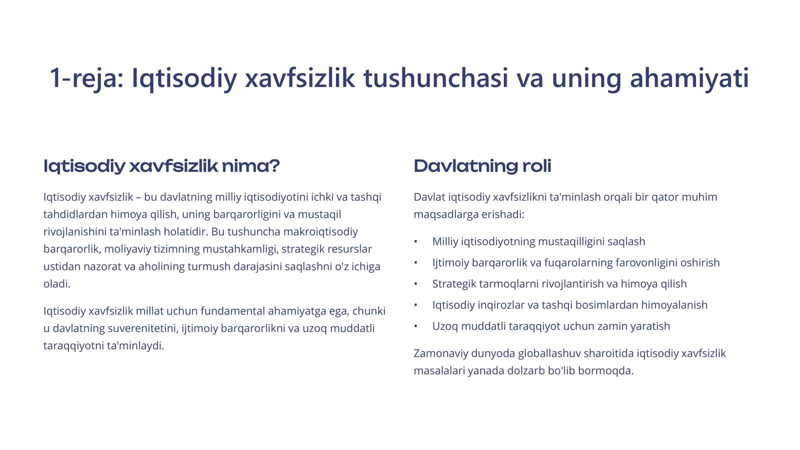 Davlatning iqtisodiy xavfsizlikni ta'minlash vazifalari 2