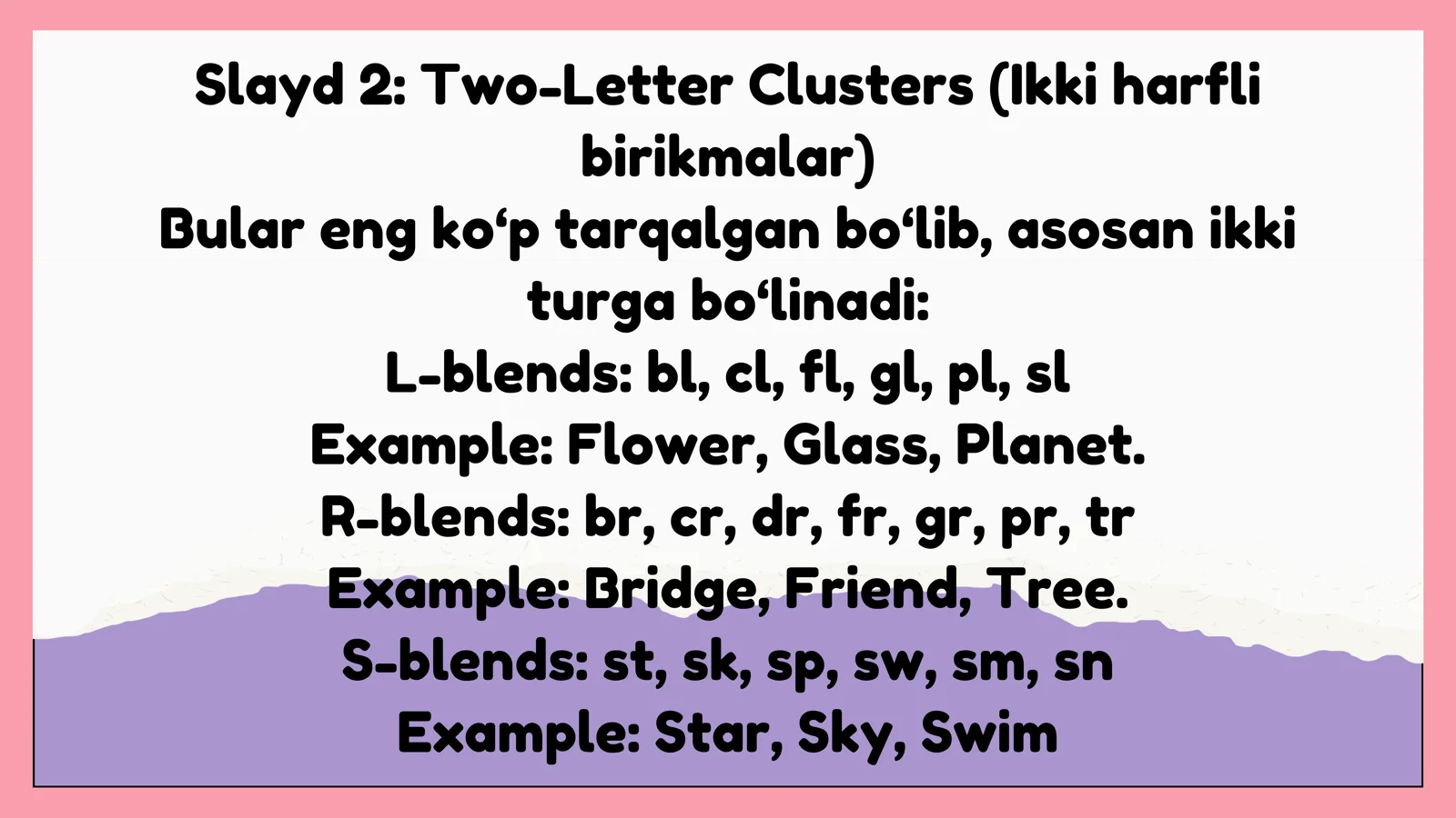 INITIAL CONSONANT CLUSTERS (SO‘Z BOSHIDAGI BIRIKMALAR) 2