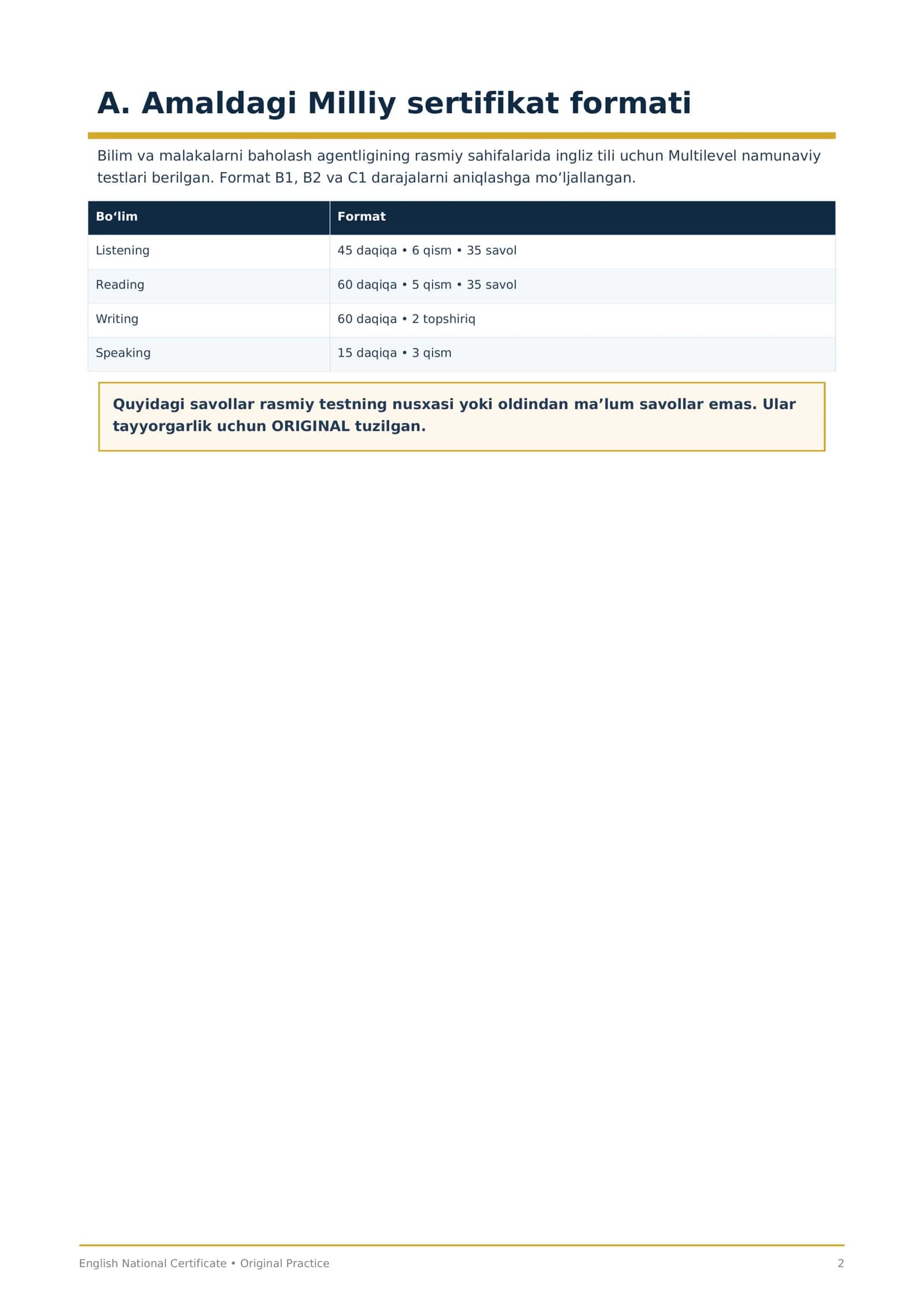 ENGLISH NATIONAL CERTIFICATE 2
