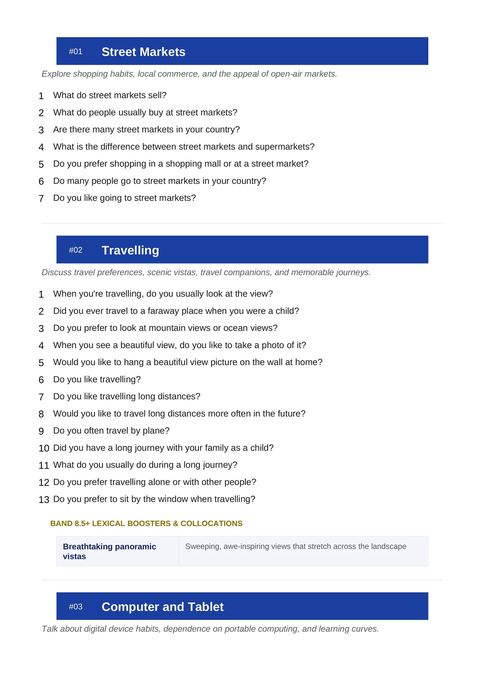 IELTS Speaking Part 1 Forecast Q3 2026 (September – December) 2