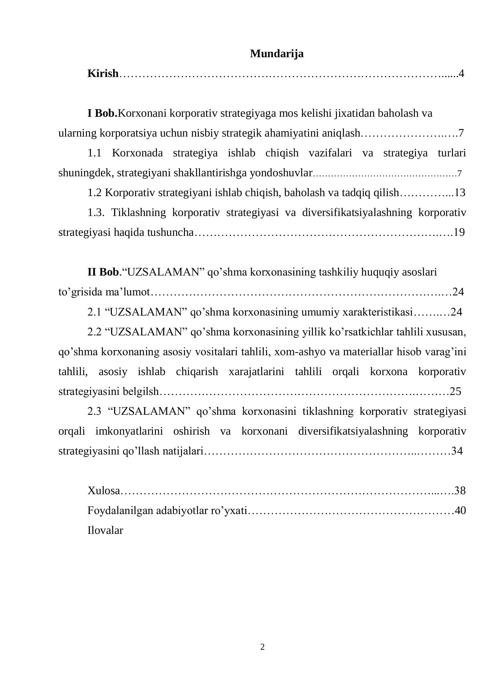 “KOMPANIYADA KORPORATIV STRATEGIYASINI ISHLAB CHIQISH MAZMUNI VA ASOSIY YO’NALISHLARI » 2