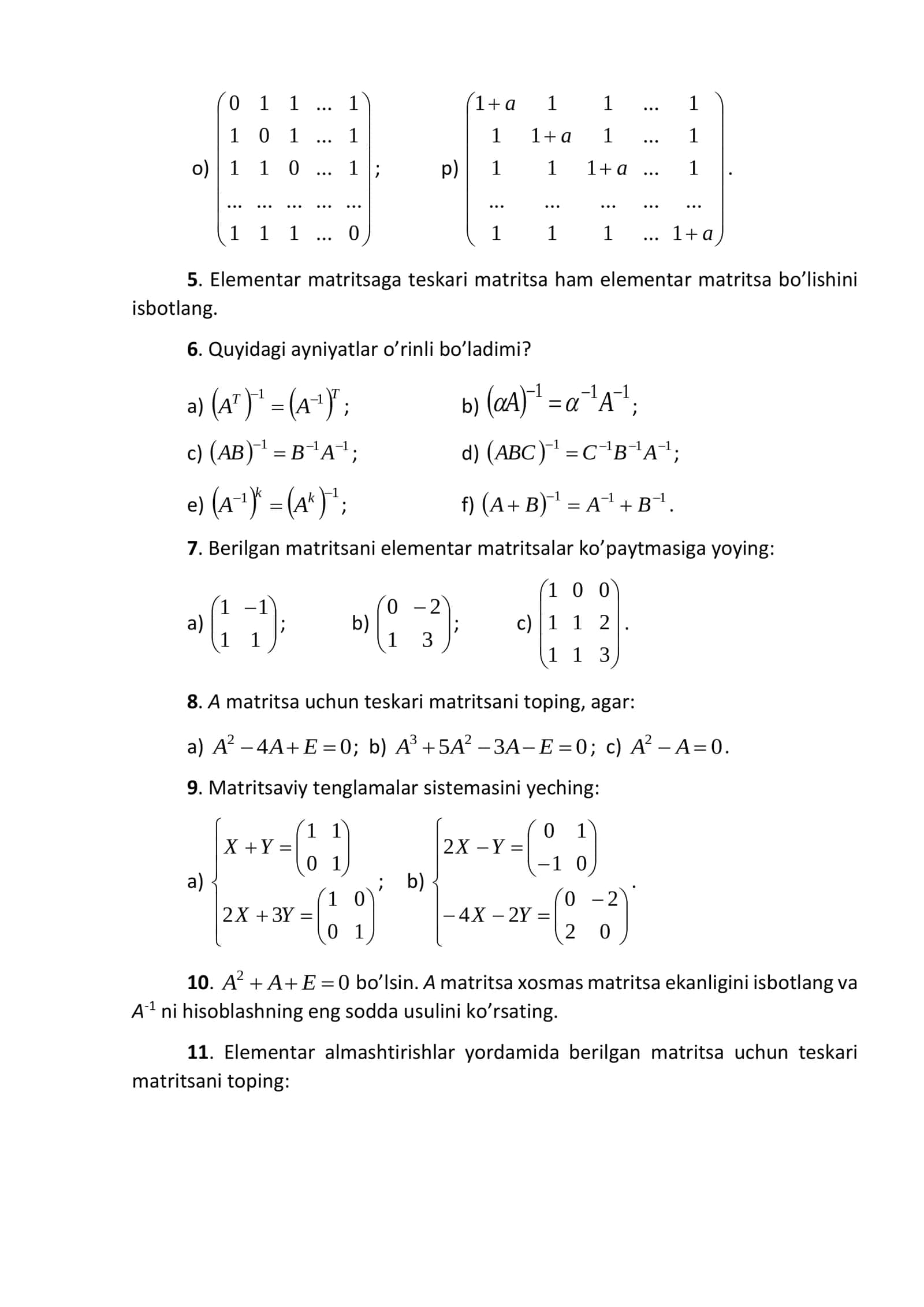 Teskari matritsalar 2
