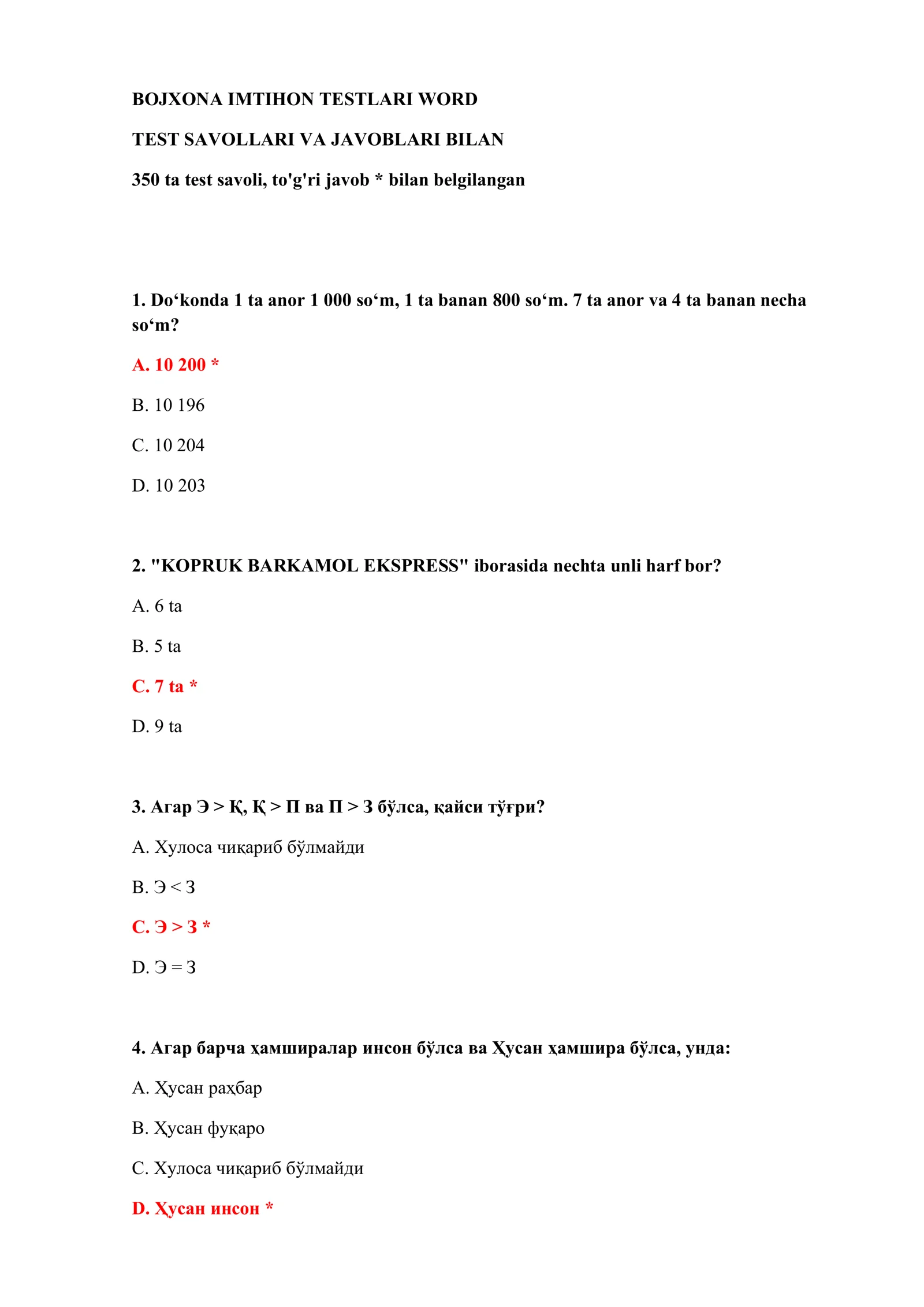 IMTIHON TESTLARI WORD 2