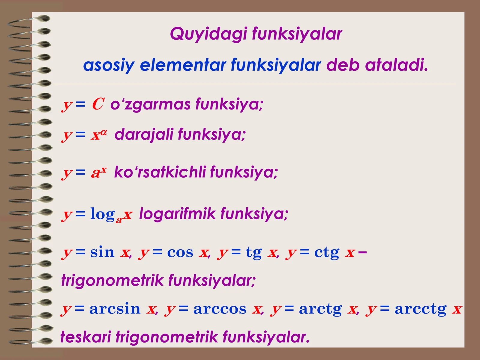 Asosiy elementar funksiyalar 2