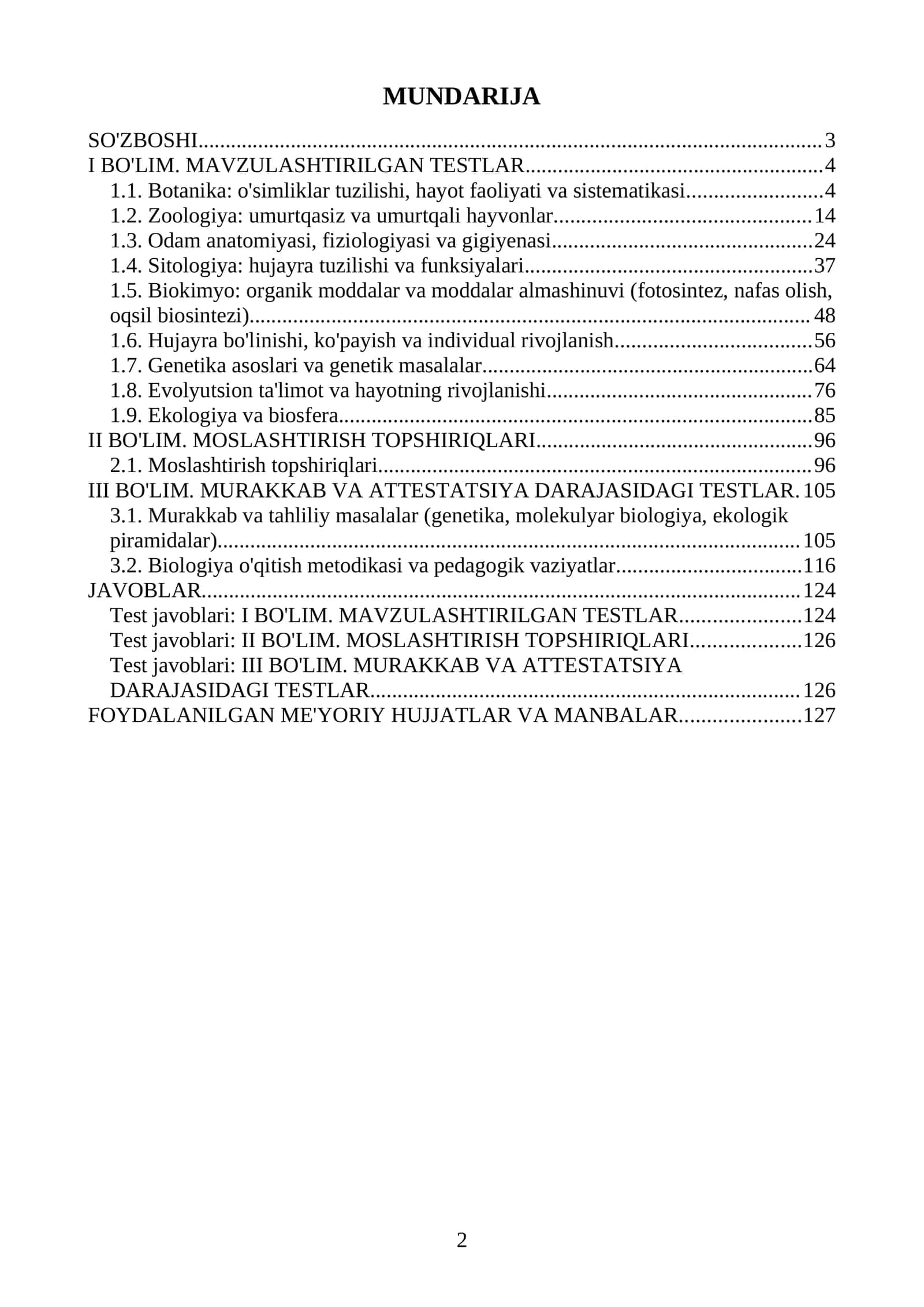 Biologiya fanidan Milliy sertifikat va Attestatsiya savollari va testlari. 1000 ta saralangan javoblari bilan. 2026-2027 o'quv yili 2