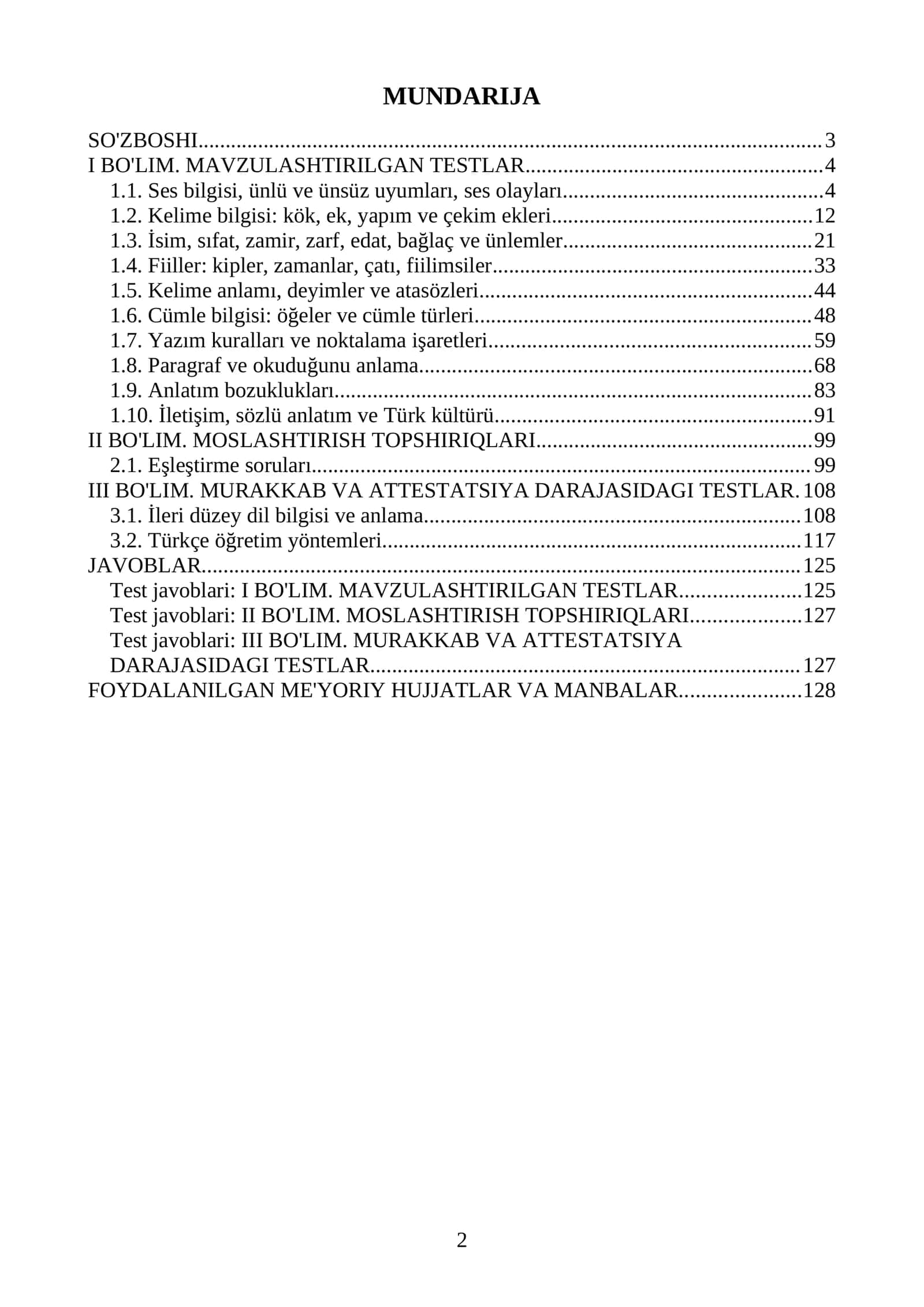 Turk tili fanidan Milliy sertifikat va milliy attestatsiya savollari va javoblari. Oltin to'plam 1000 ta test 2