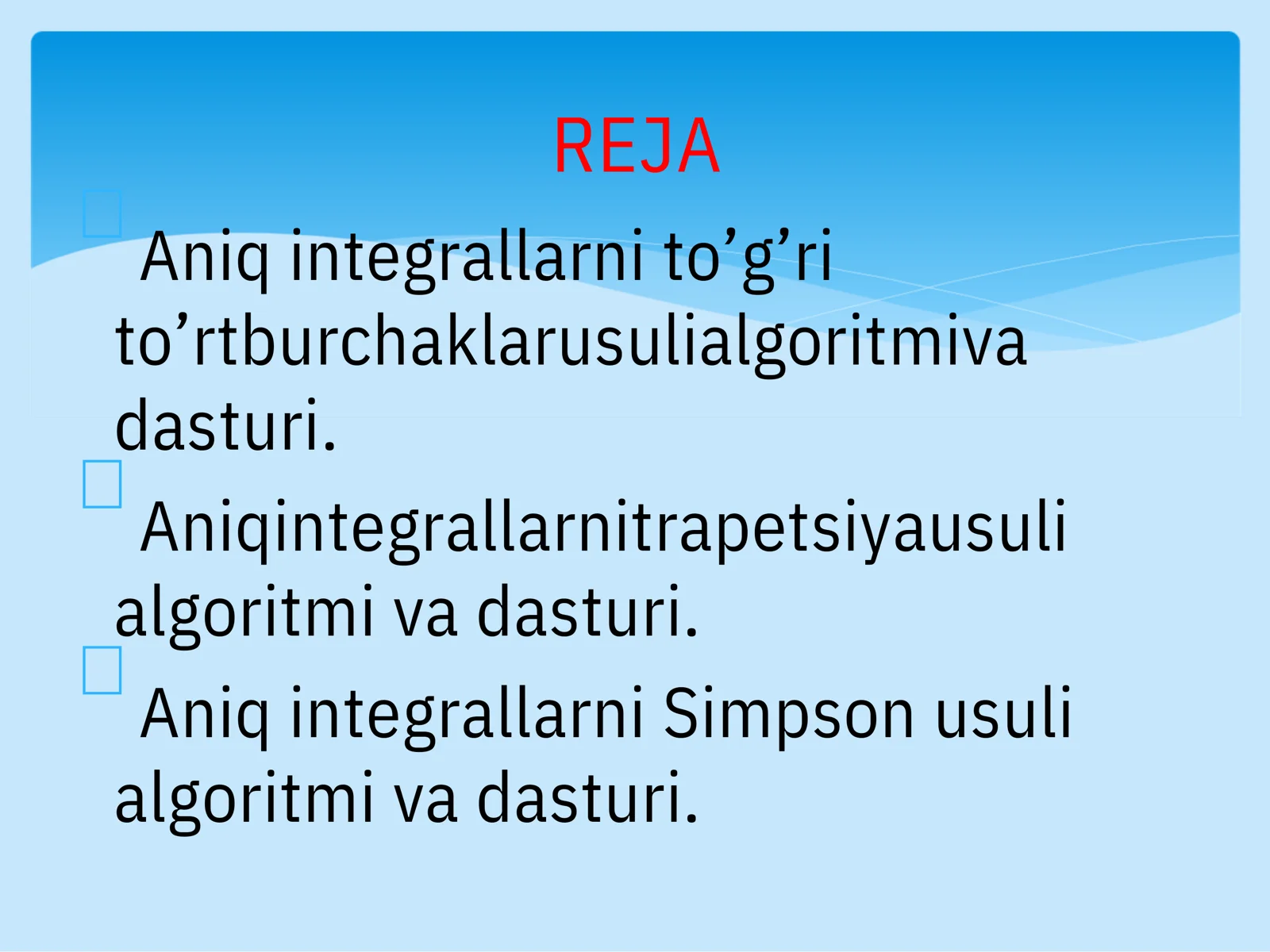 Aniq integrallarni Simpson usuli algoritmi va dasturi 2