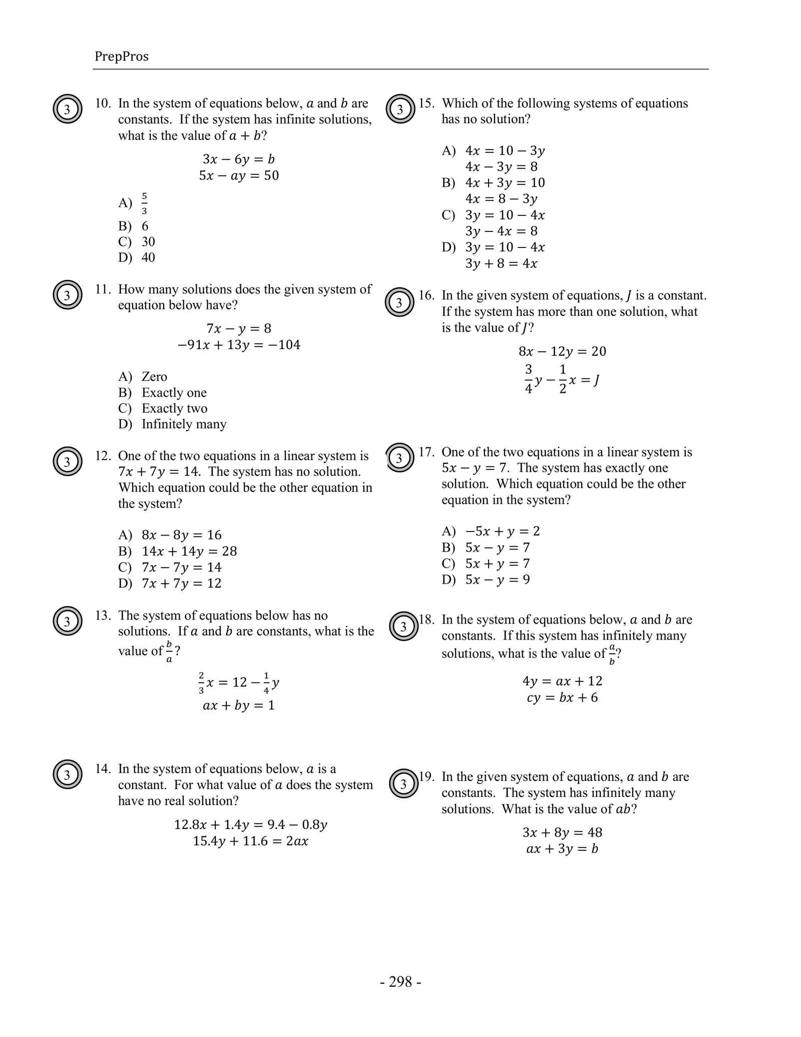 Systems of Equations with Infinite Solutions, No Solution, and One Solution 2