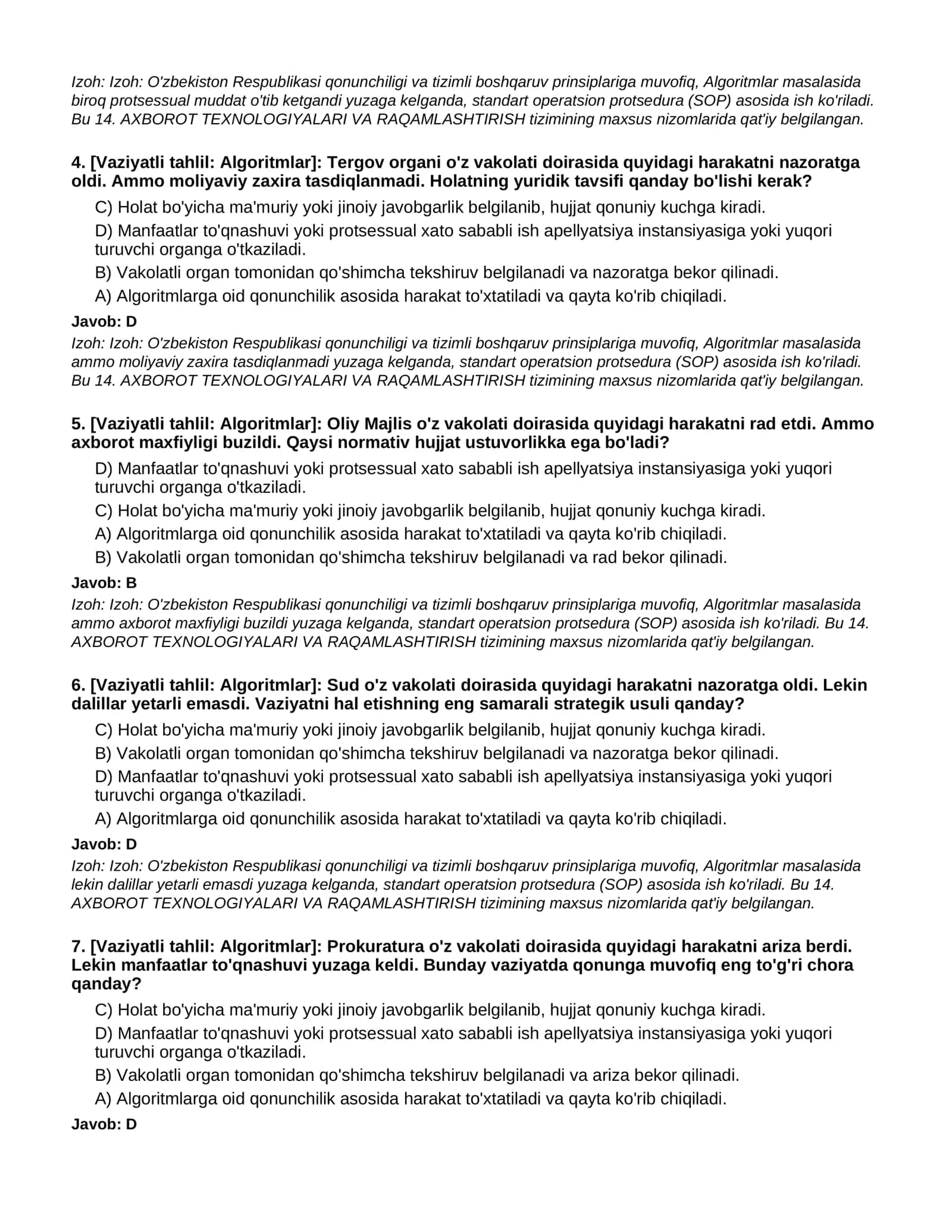 ALGORITMLAR - 2-QISM (100 TA QIYIN TEST) 2
