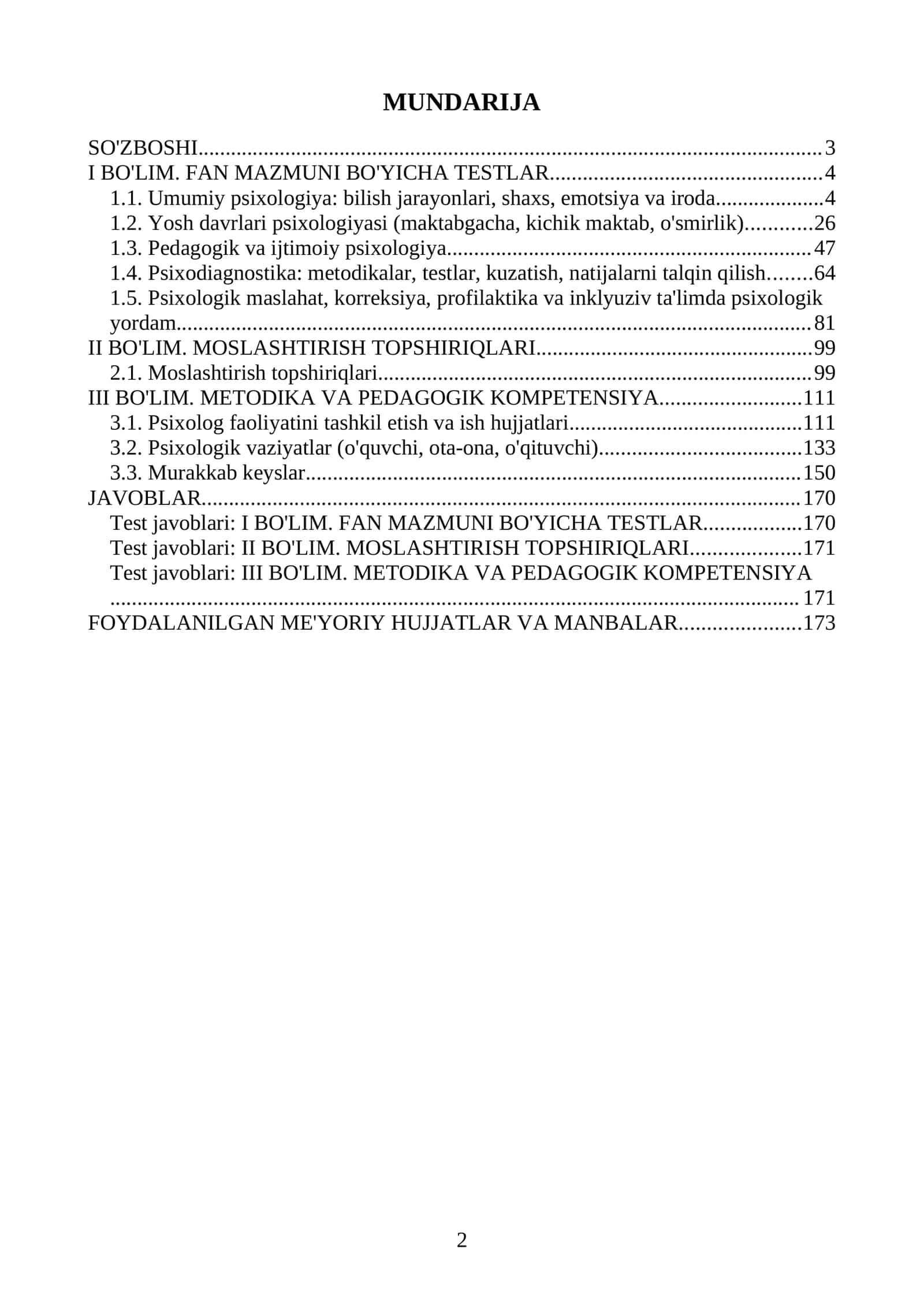 Psixologiya MTT maktab psixologlari milliy attestatsiya test va savollari. 1000 ta 2
