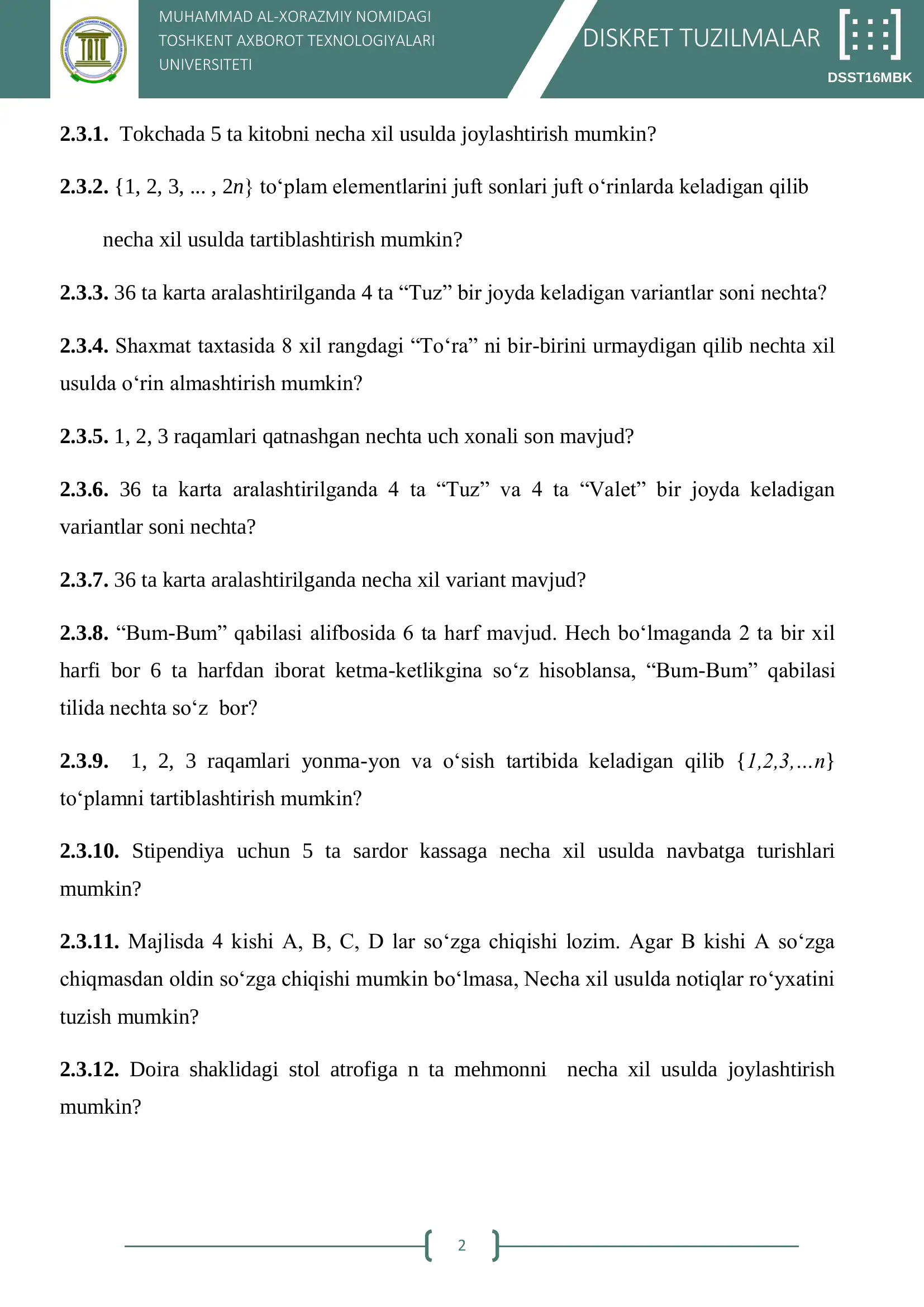 HISOB DISKRET TUZILMALAR 2