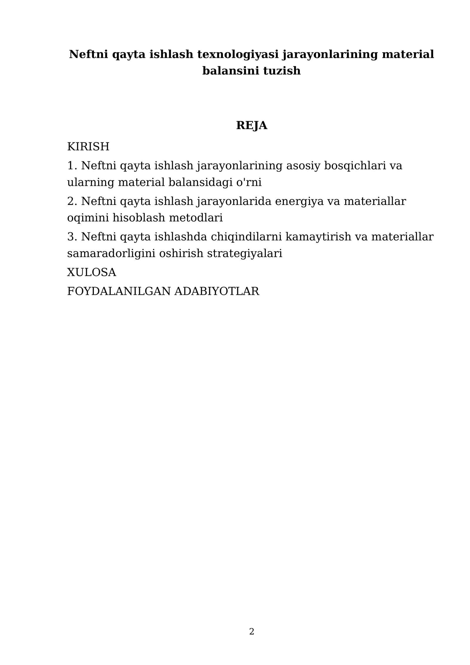 Neftni qayta ishlash texnologiyasi jarayonlarining material balansini tuzish 2